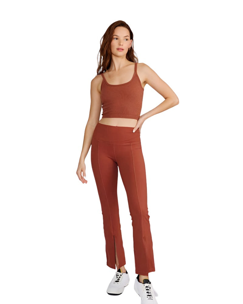 Julia High Waist Front Slit Flare Pants - Rust Brown Wide Leg Trousers for Women, Casual Office Wear & Night Out Outfits