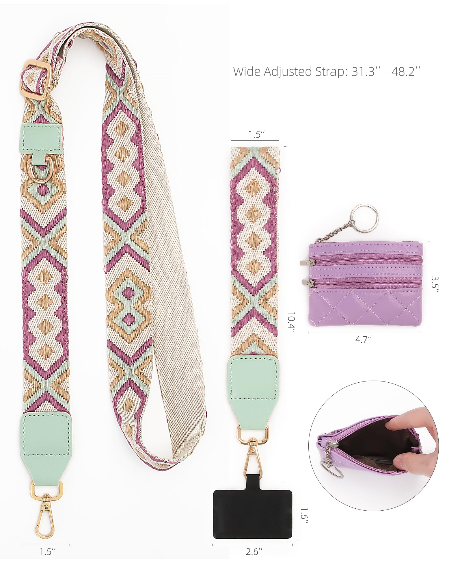LOUXIFENG Women's Adjustable Crossbody Phone Lanyard with Zipper Leather Pouch - Clip and Go Strap for iPhone, Samsung & Smartphones - Perfect for Travel, Shopping & Hands-Free Convenience