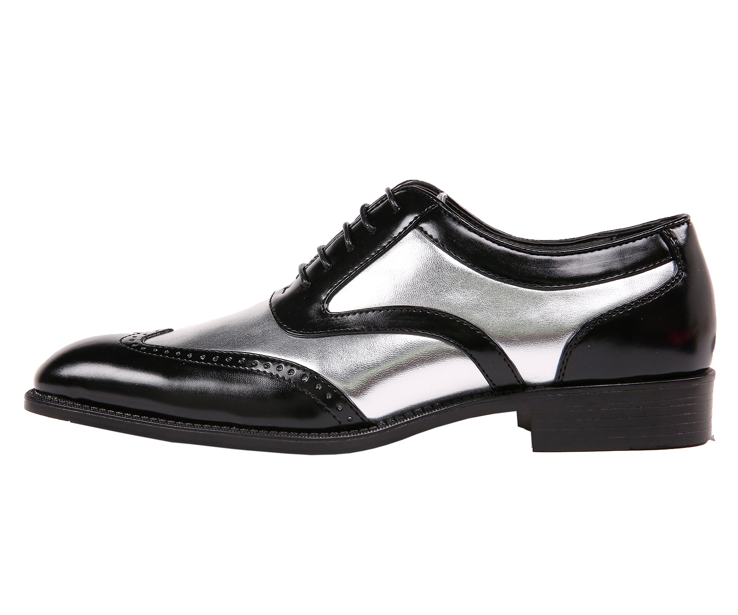Bolano Lawson Men's Wingtip Oxford Dress Shoes | Two-Tone Shiny Metallic Formal Tuxedo Shoes for Weddings, Business & Special Occasions