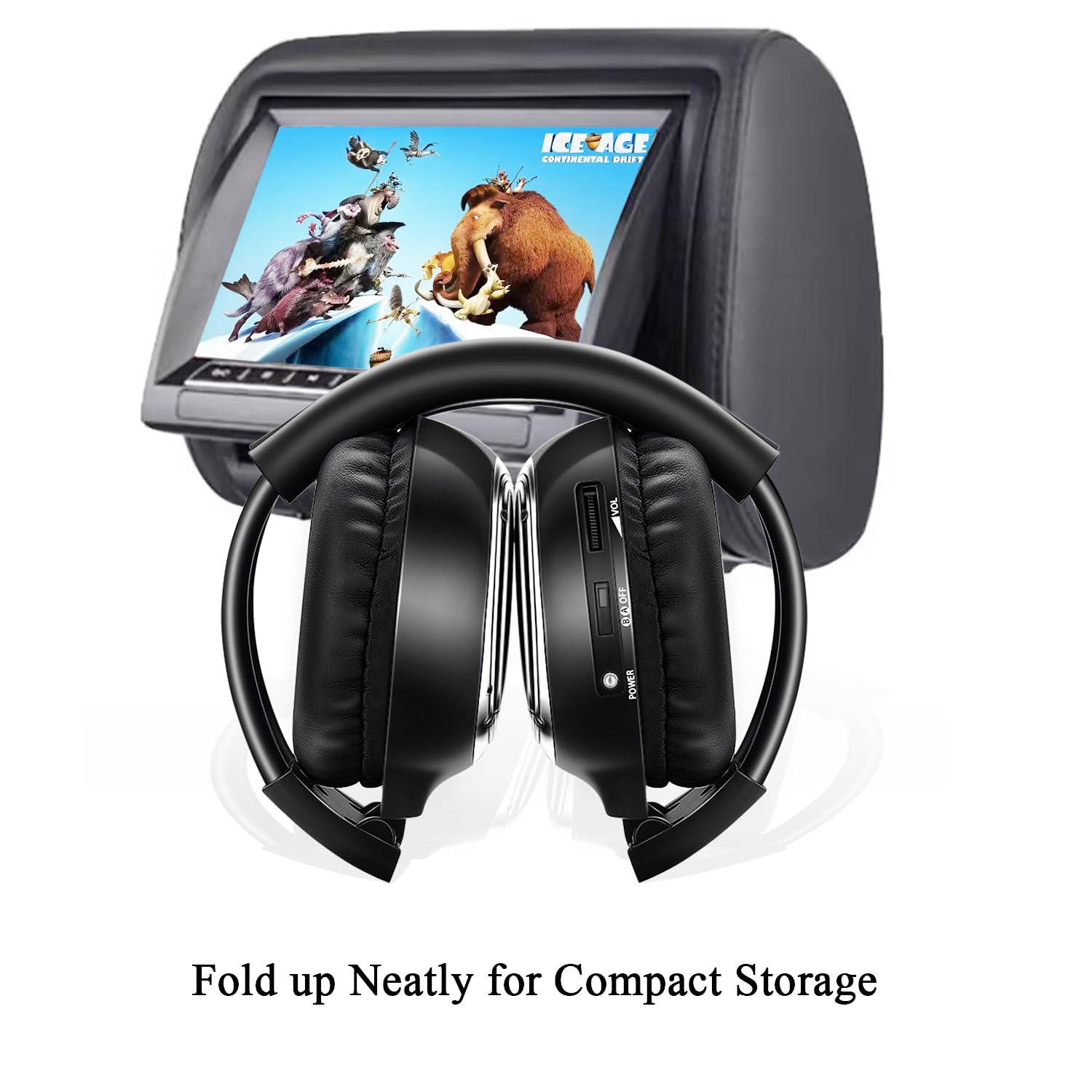 Universal 2 Channel IR Foldable Wireless Headphones for Kids - Infrared Headset for Car DVD Video & Entertainment System (2 Pack) - Perfect for Road Trips, Airplane Travel and Home Movie Nights