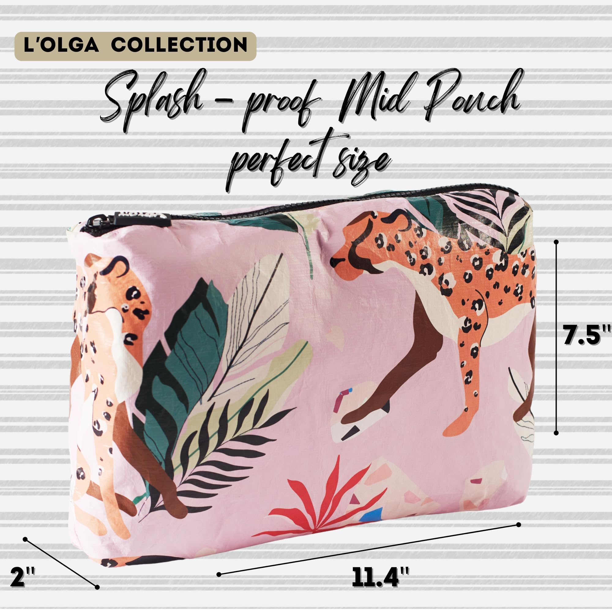 L'OLGA COLLECTION Mid Pouch - Lightweight Reusable Makeup & Toiletry Bag | Waterproof Cosmetic Organizer for Travel, Beach & Gym | Perfect Gift for Women | Compact Zippered Pouch for Swimsuits, Bikinis & Essentials