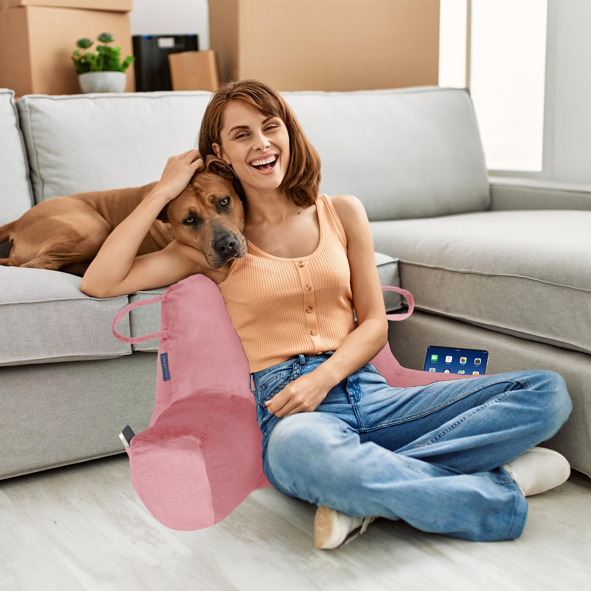 Portable Comfort Reading Pillow for Adults - Soft Bed Pillow with Arms & Pockets, Elastic Sponge & Washable Cover - Perfect for Reading, Watching TV, Gaming & Relaxing in Bed (Pink) - Ideal for Book Lovers, Movie Nights & Cozy Evenings