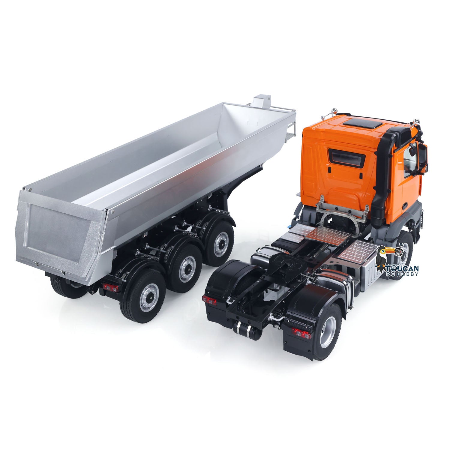 Kabolite 1/14 Scale 4X4 RC Tractor Truck with 3 Axles, Electric Lifting Dump Trailer, 2-Speed RTR Remote Control Hobby Model - Perfect for Off-Road Adventure & Construction Site Play