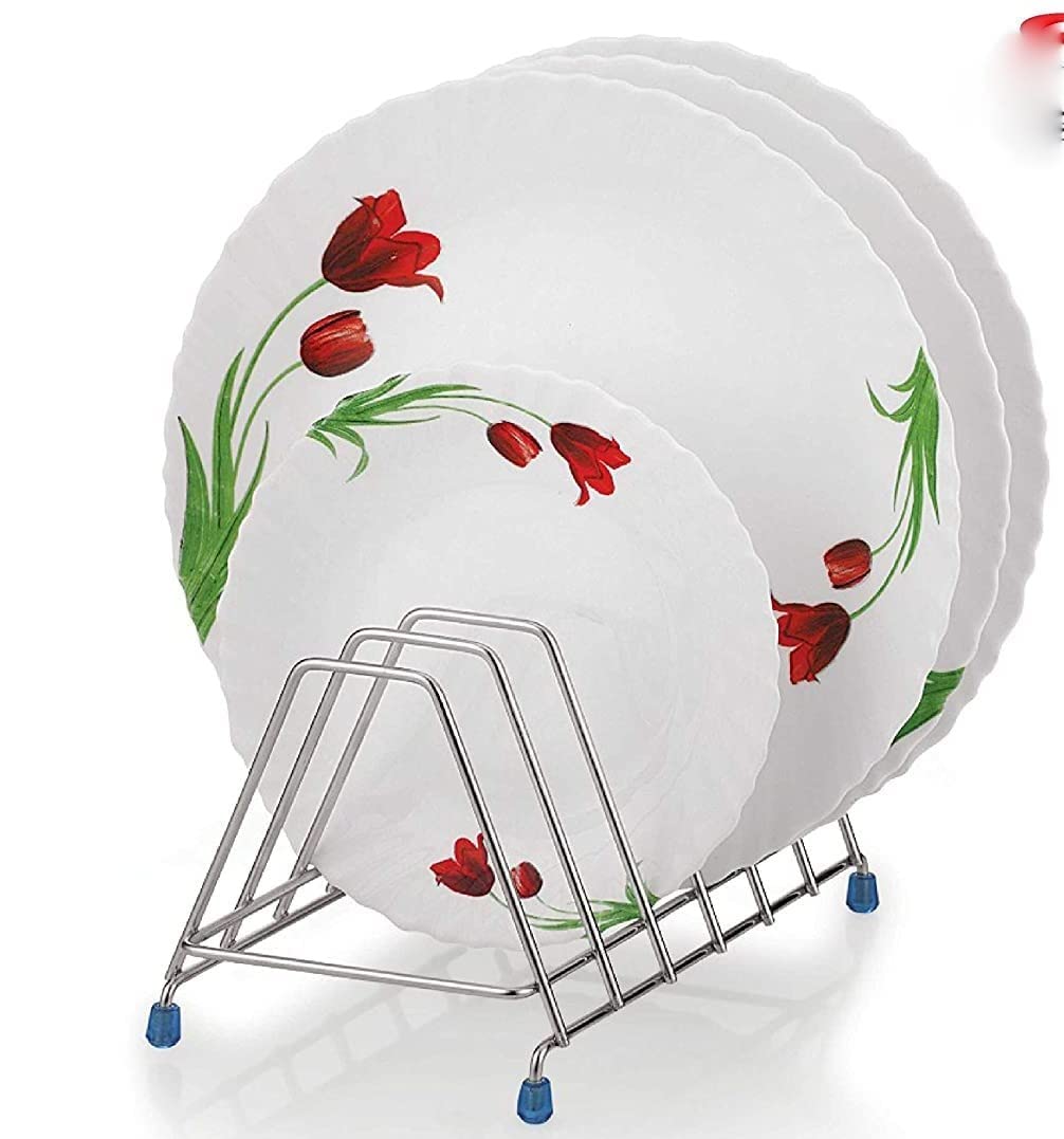 Stainless Steel Thali Rack - 6 Section Dish Drying Rack with Plate Stand & Utensil Holder (18x14x14cm) - Space Saving Kitchen Organizer for Countertop, Dish Drainer & Storage - Perfect for Indian Cooking, Restaurants & Home Kitchens