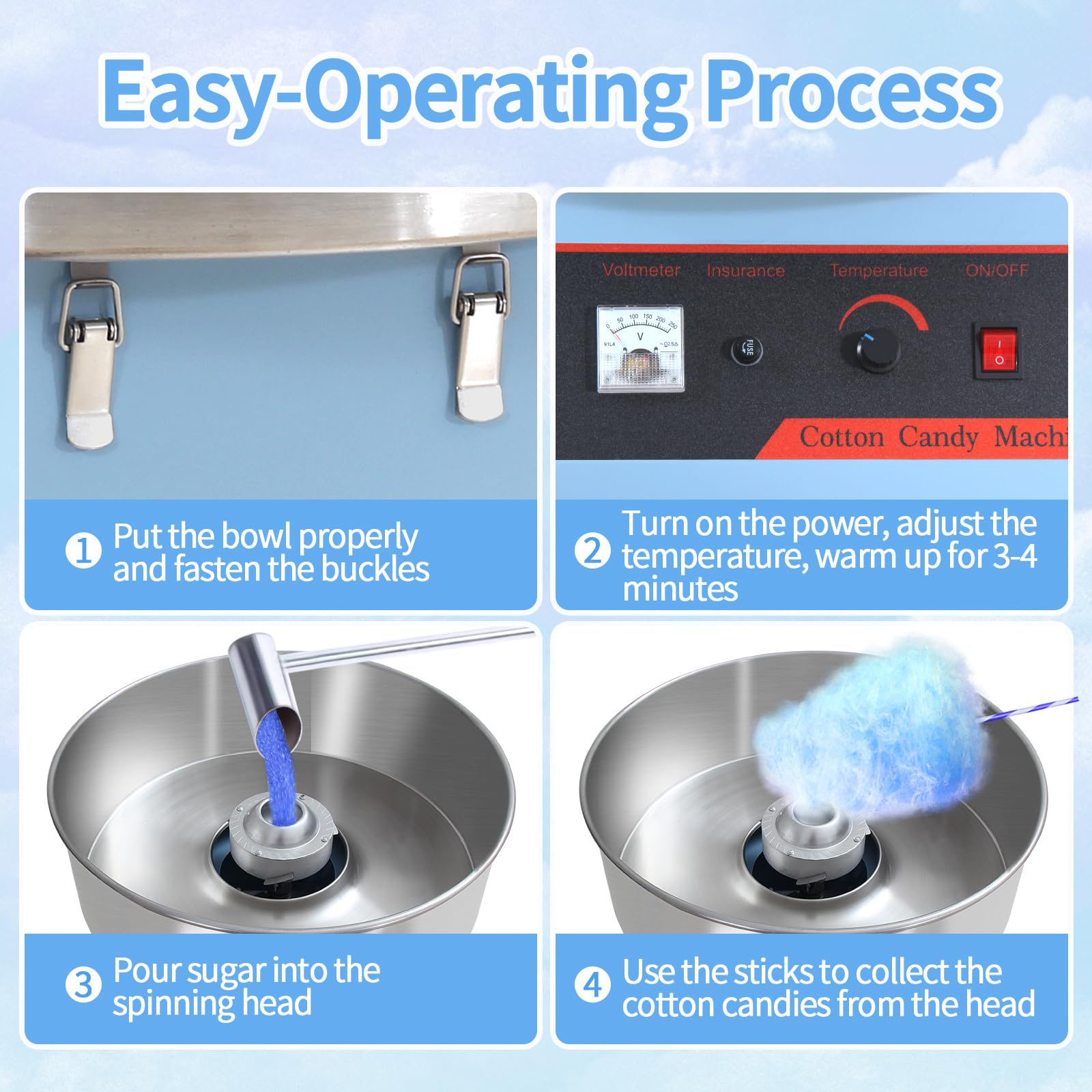 Commercial Cotton Candy Machine - Electric Floss Maker with Stainless Steel Bowl for Home, Party & Carnival (Blue) | Perfect for Birthday Parties, Weddings, and Fair Events