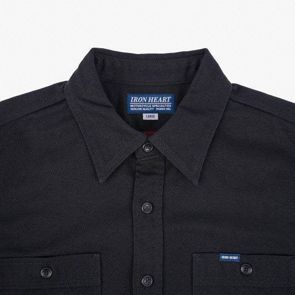 Iron Heart IHSH-414 9oz Cotton Linen Work Shirt for Men - Durable Black Button-Up Shirt for Workwear, Outdoor Activities & Casual Style