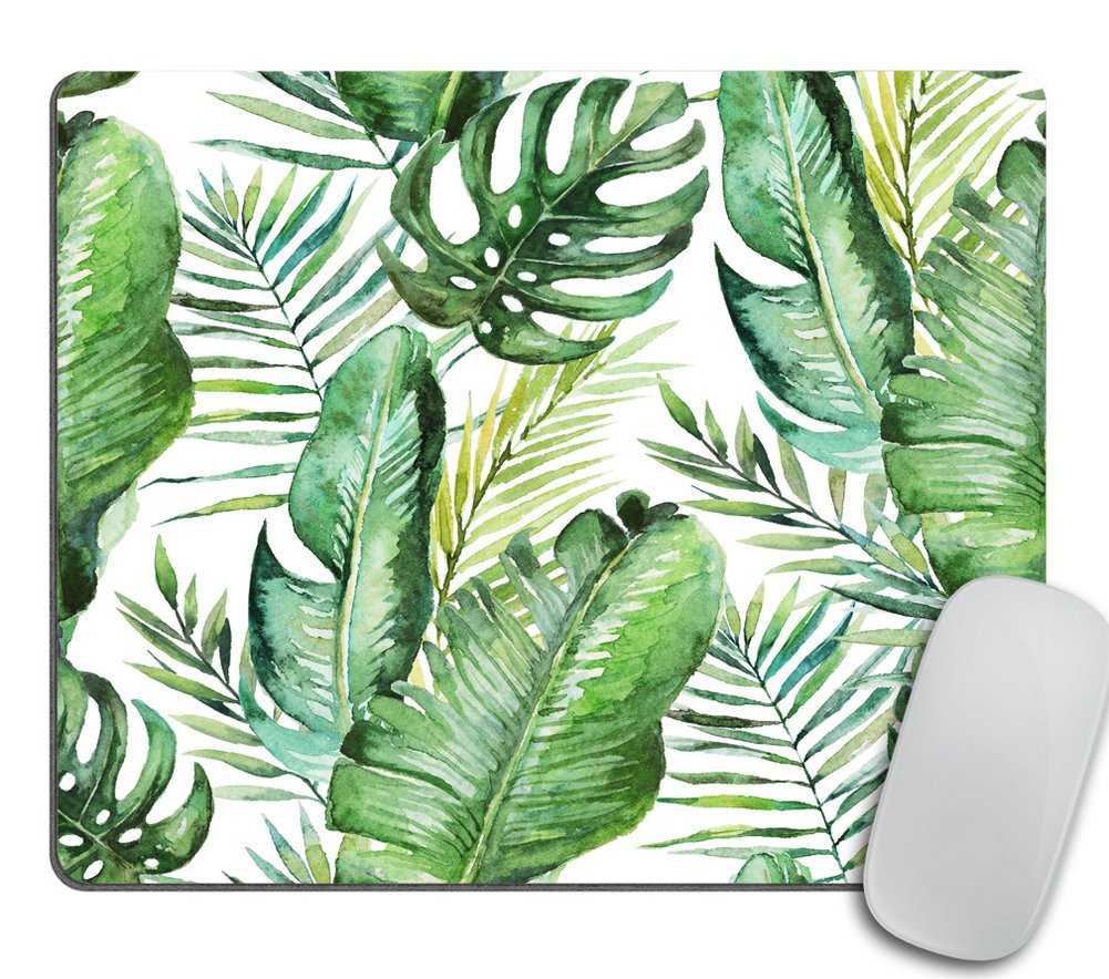 Green Tropical Palm & Fern Leaves Mouse Pad - Non-Slip Office Desk Mat with Banana Leaf Jungle Design for Computer, Laptop, Gaming | Perfect for Home, Office, and Workstation Setup