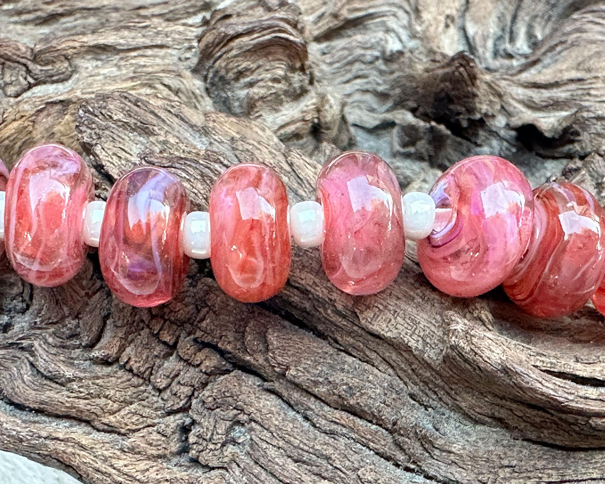 Rose Pink Shimmer Lampwork Glass Beads Set for Jewelry Making - DIY Bracelet, Necklace & Craft Projects - SRA Certified Beads for Handmade Accessories