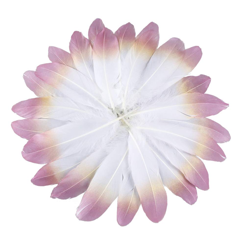 50PCS Natural Gradient Spray Gold Dust Goose Feathers for DIY Crafts, Wedding & Party Decorations - Baby Pink | Perfect for Centerpieces, Gift Wrapping & Home Decor