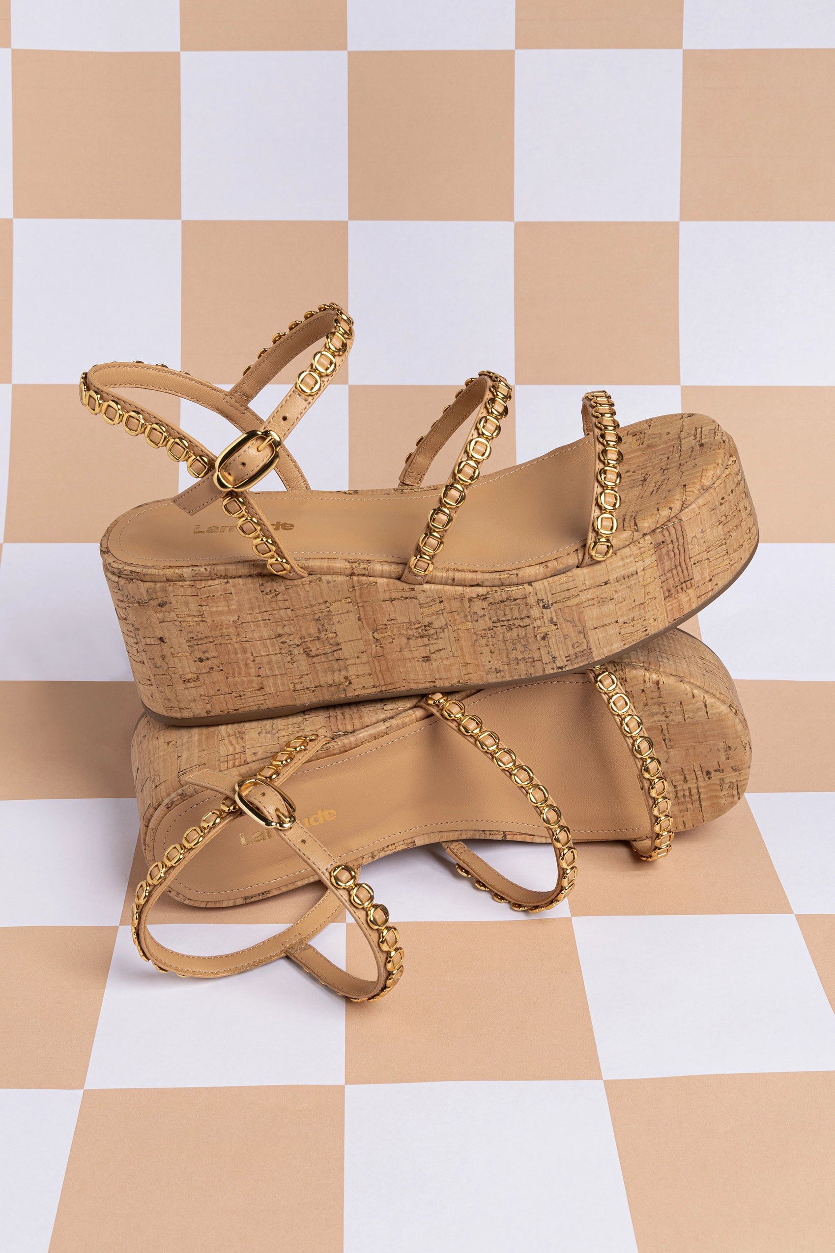 Gio Milanina Women's Flatform Sandals in Tan Leather & Natural Cork - Comfortable Summer Wedges for Beach, Vacation & Casual Outfits
