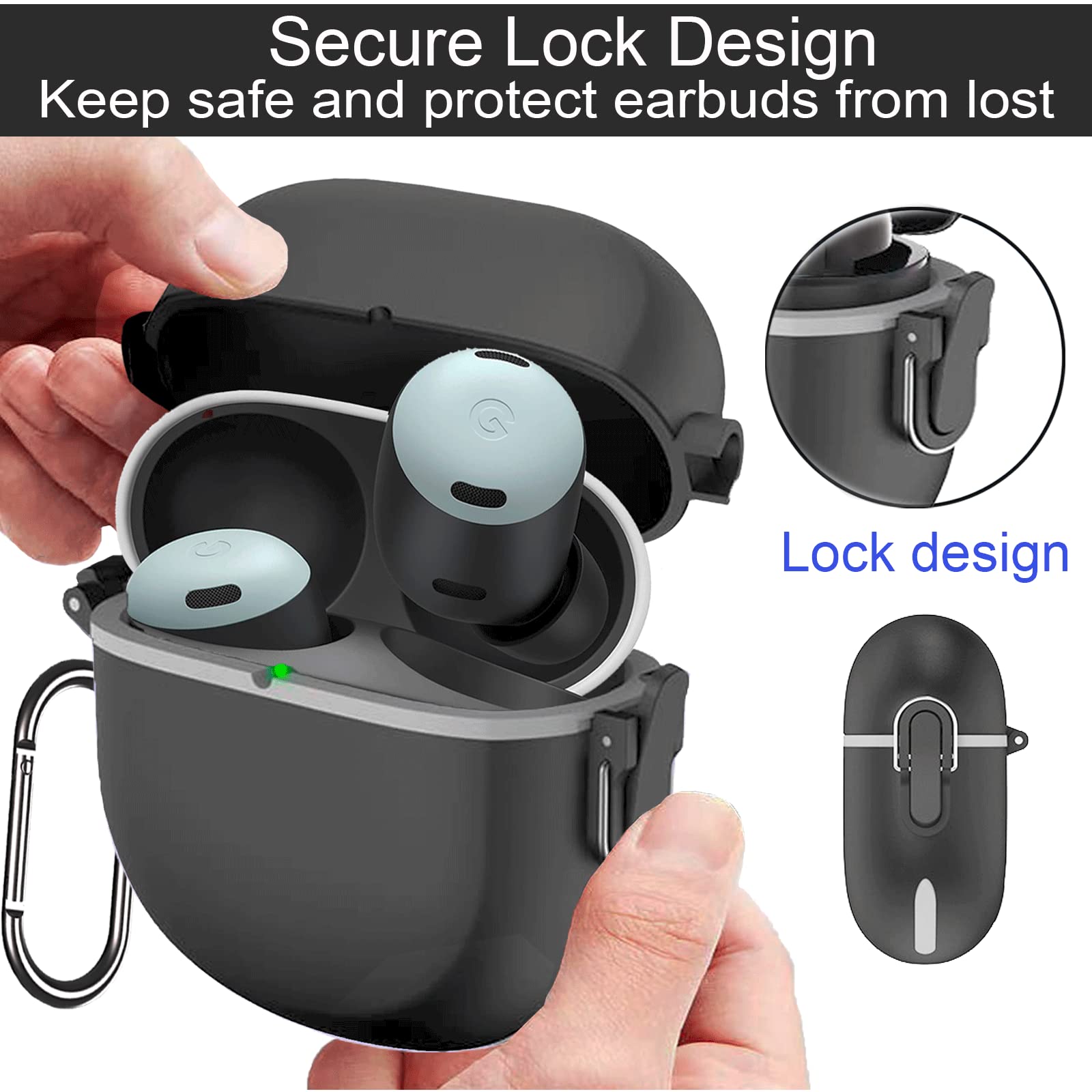 Google Pixel Buds Pro Case with Lock & Keychain - Secure Cover for Men/Women (Black) - Perfect for Travel & Gym