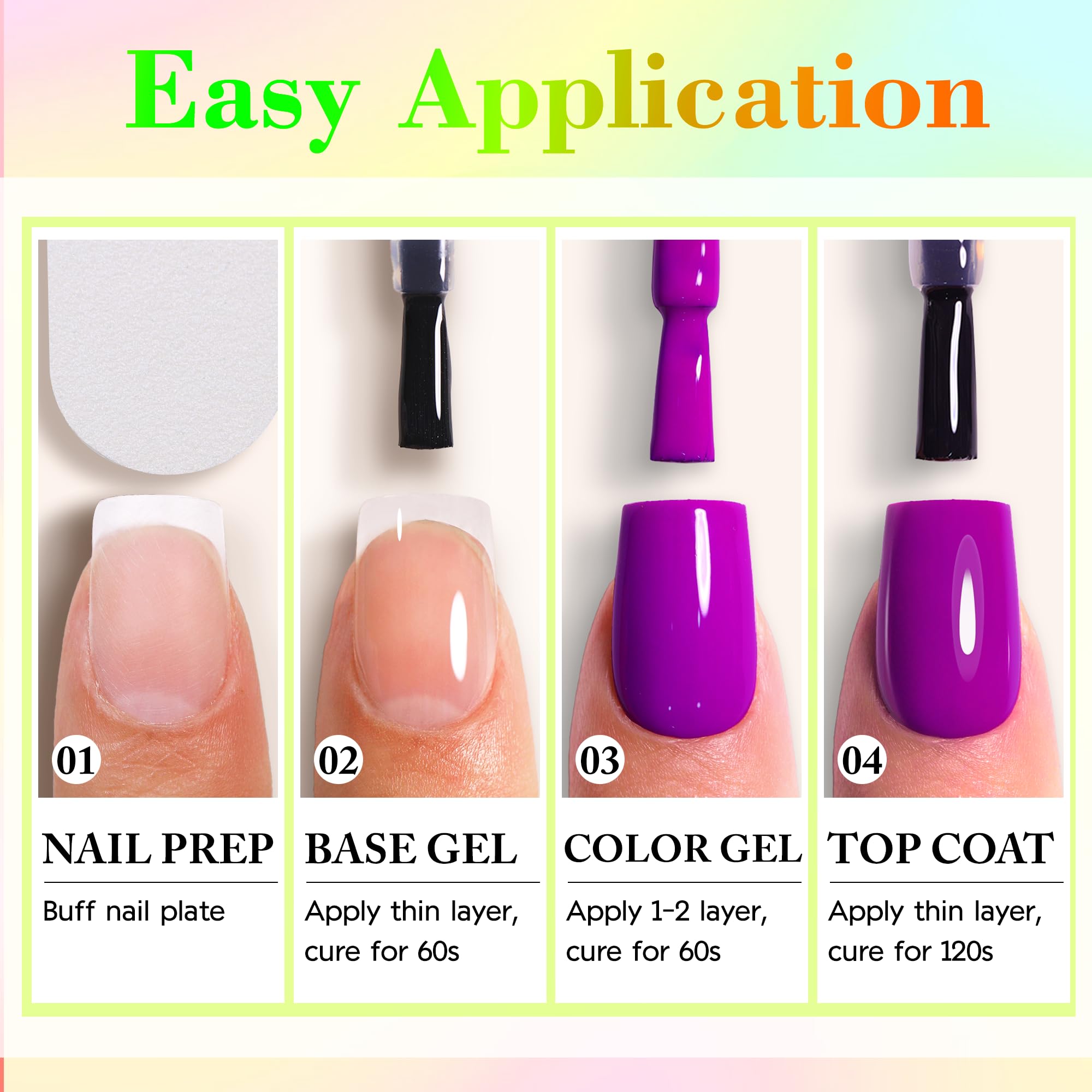 6 Colors Double Rhythm Gel Nail Polish Set - Pastel Milky Nail Starter Kit for DIY Salon & Home Manicure (Neon Pink, Blue, Green, Yellow, Purple, Orange) - Perfect for Spring Nails, Bridal Party, Girls Night Out & Nail Art Designs