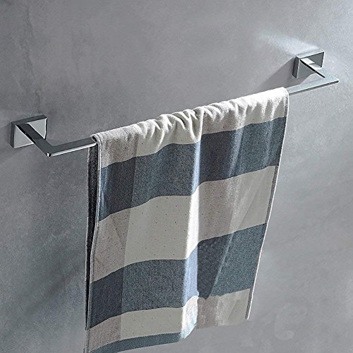 Premium Solid Copper Single Towel Holder - Stainless Steel Finish Square Towel Rail (55 cm) - Bathroom & Kitchen Towel Rack for Modern Homes & RVs