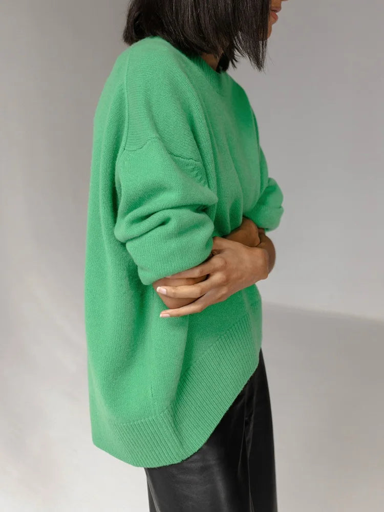 Oversized Women's Sweaters - Light Blue Knitted Pullovers with O Neck for Autumn & Winter | Cozy Loose Tops for Casual Wear, Office & Weekend Outfits