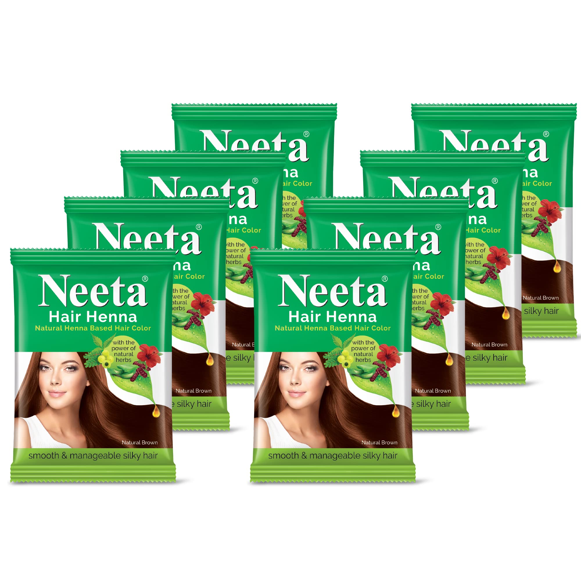 Natural Brown Henna Hair Color with 5 Herbs | Ammonia-Free Hair Dye for Women & Men | 25g Pack of 8 | Safe for Gray Coverage & Hair Conditioning | Perfect for Home Use & Professional Salons