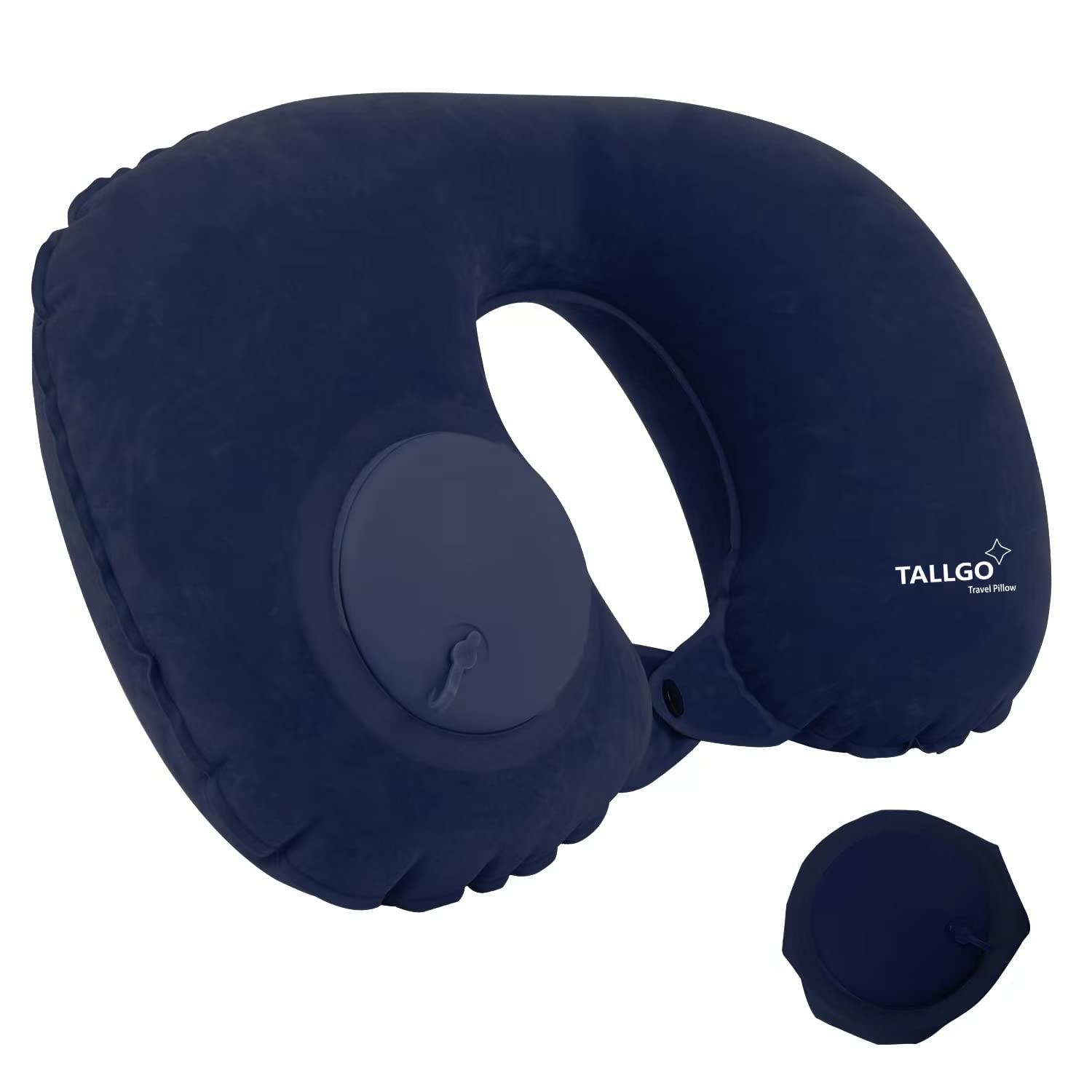 TALLGO Inflatable Travel Neck Pillow - Portable Airplane Pillow for Neck, Waist & Back Support - Compact Blow Up Camping Cushion (Dark Blue) - Perfect for Long Flights, Road Trips & Outdoor Adventures (TG14)