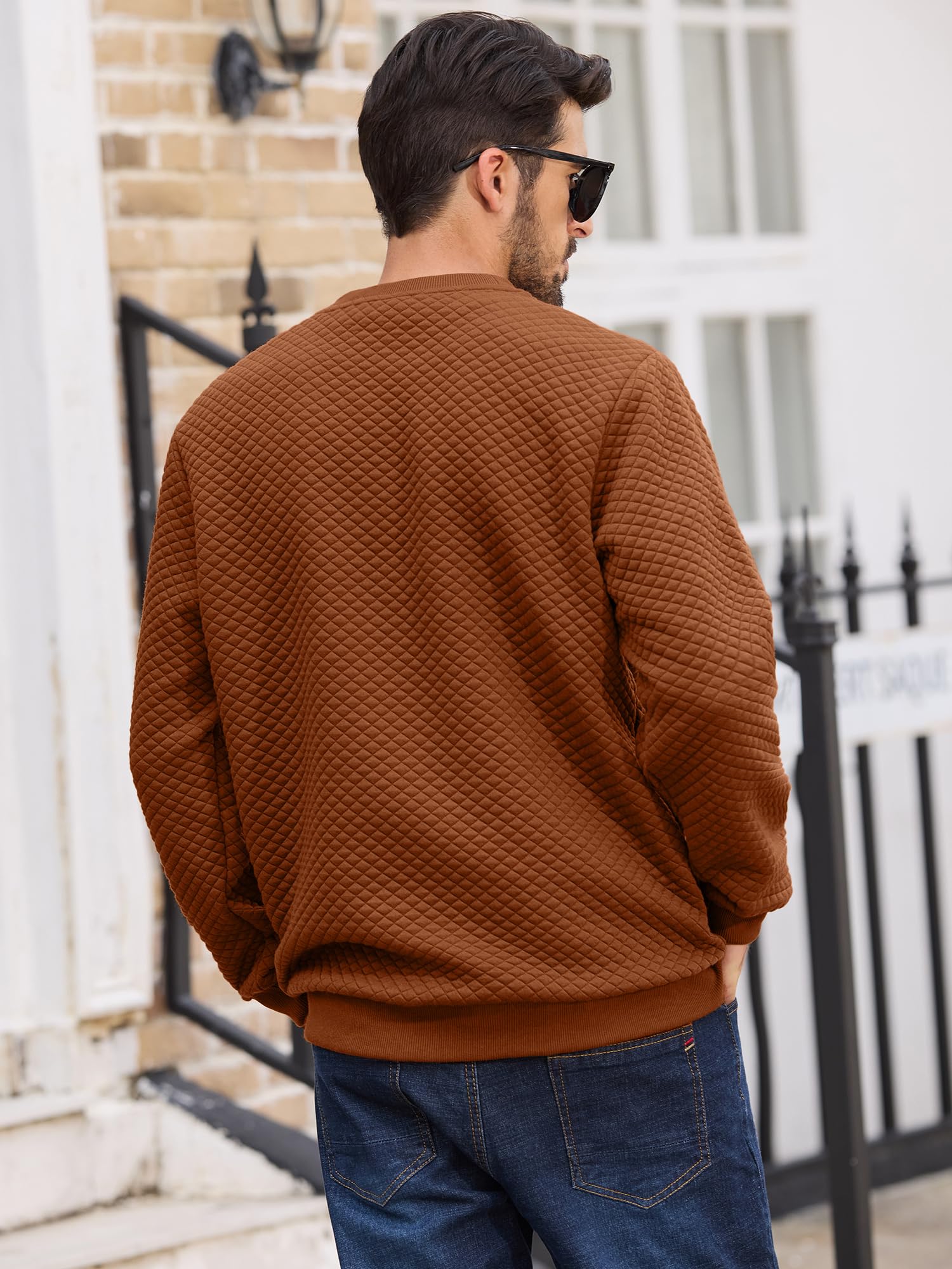 Men's Solid Color Diamond Grid Texture Crewneck Sweatshirt - Long Sleeve Casual Pullover Shirt for Everyday Wear, Street Style & Layering Outfits
