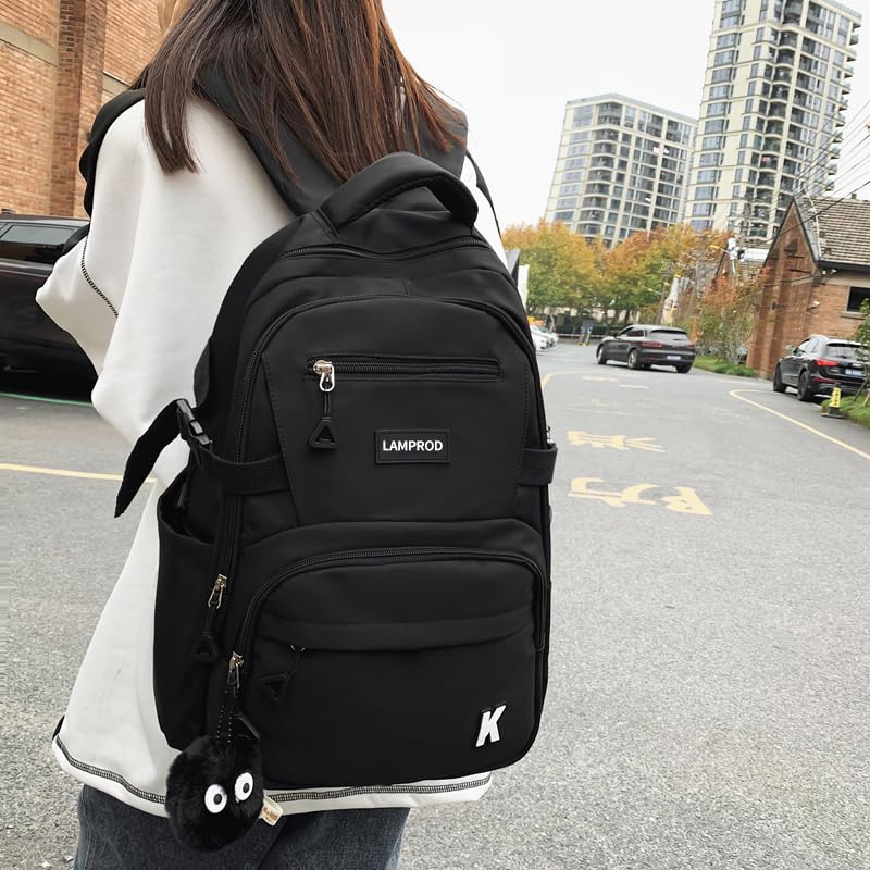 **Stylish Aesthetic Backpack for Girls - Large Capacity School Backpack, Cute Casual Daypack for Middle School & College Students, Travel Backpack for Kids (Black) - Perfect for School, Travel & Daily Use**