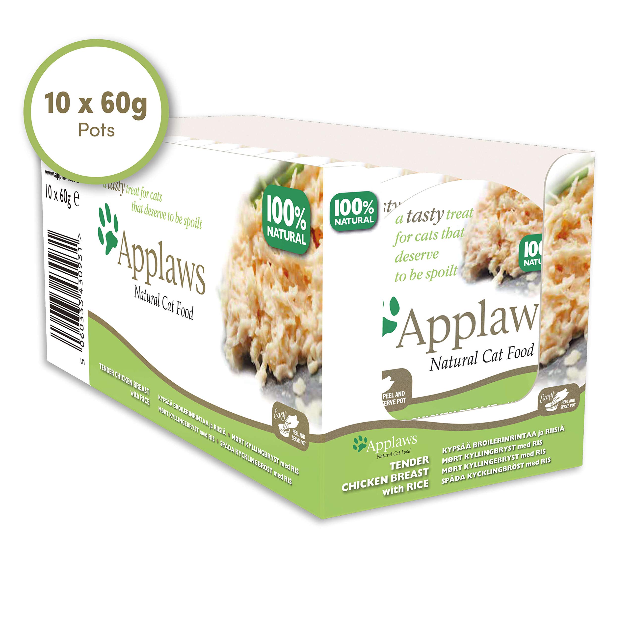 Applaws Cat Food Tender Chicken Breast with Rice - Grain-Free Wet Cat Food, Pack of 10 Cans - High Protein Meal for Adult Cats - Perfect for Picky Eaters & Mealtime Enrichment