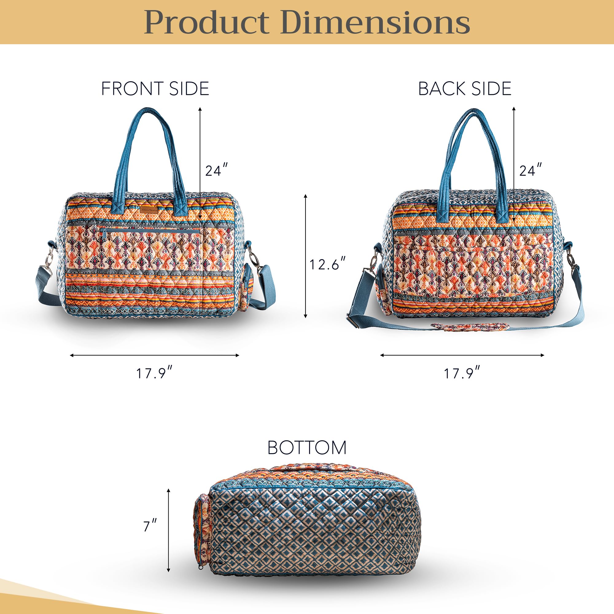 Maison d'Hermine Quilted Cotton Weekender Bag - Stylish Overnight Duffel for Travel, Gym & Business | Perfect Gift for Men & Women | Family Trip & Business Travel Essential | Ikat Pattern Design