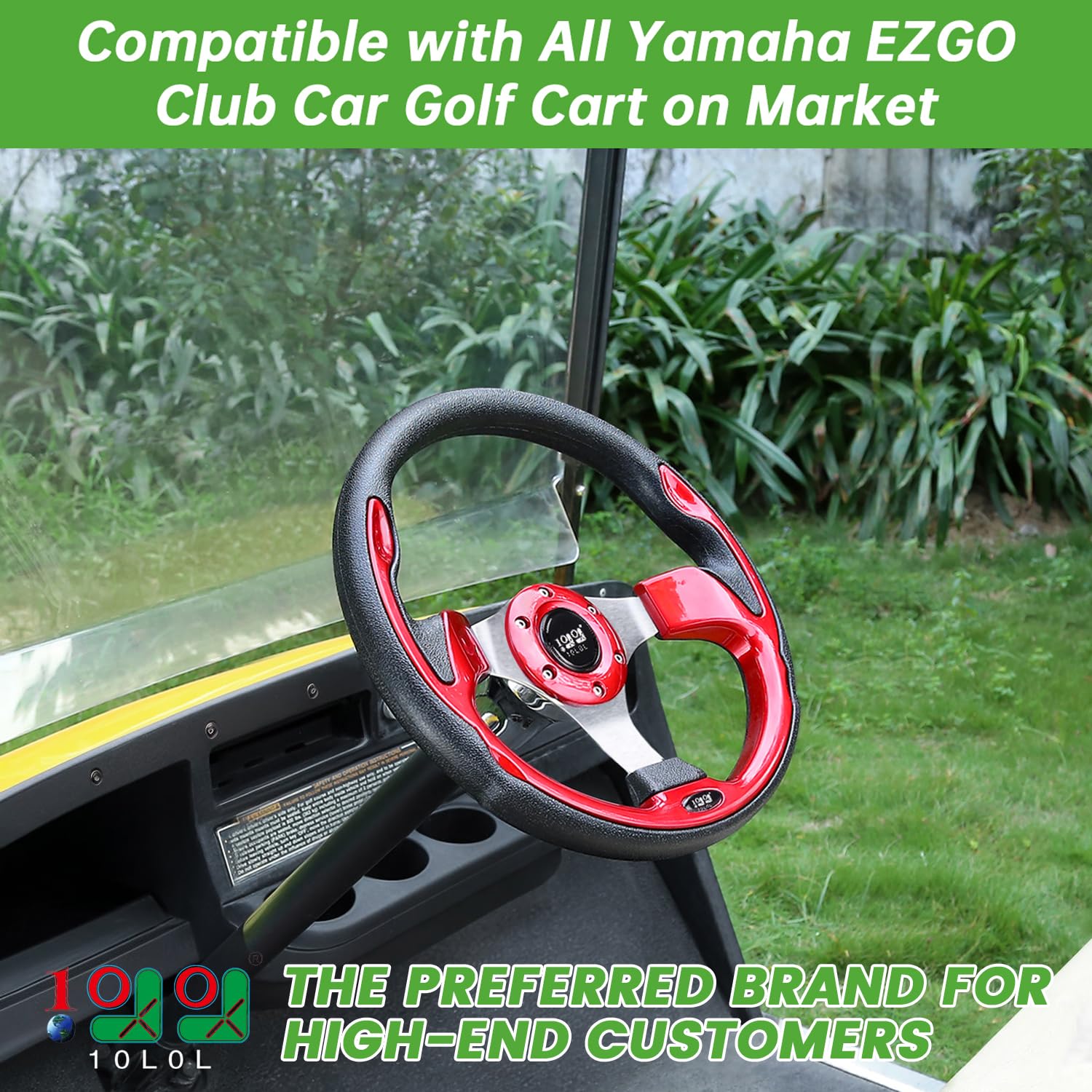 Universal 10L0L Golf Cart Steering Wheel - Fits Yamaha EZGO RXV & TXT, Club Car DS, Precedent Tempo Models - Durable Replacement for Enhanced Driving Comfort (Perfect for Golf Courses, Resorts & Neighborhood Transport)