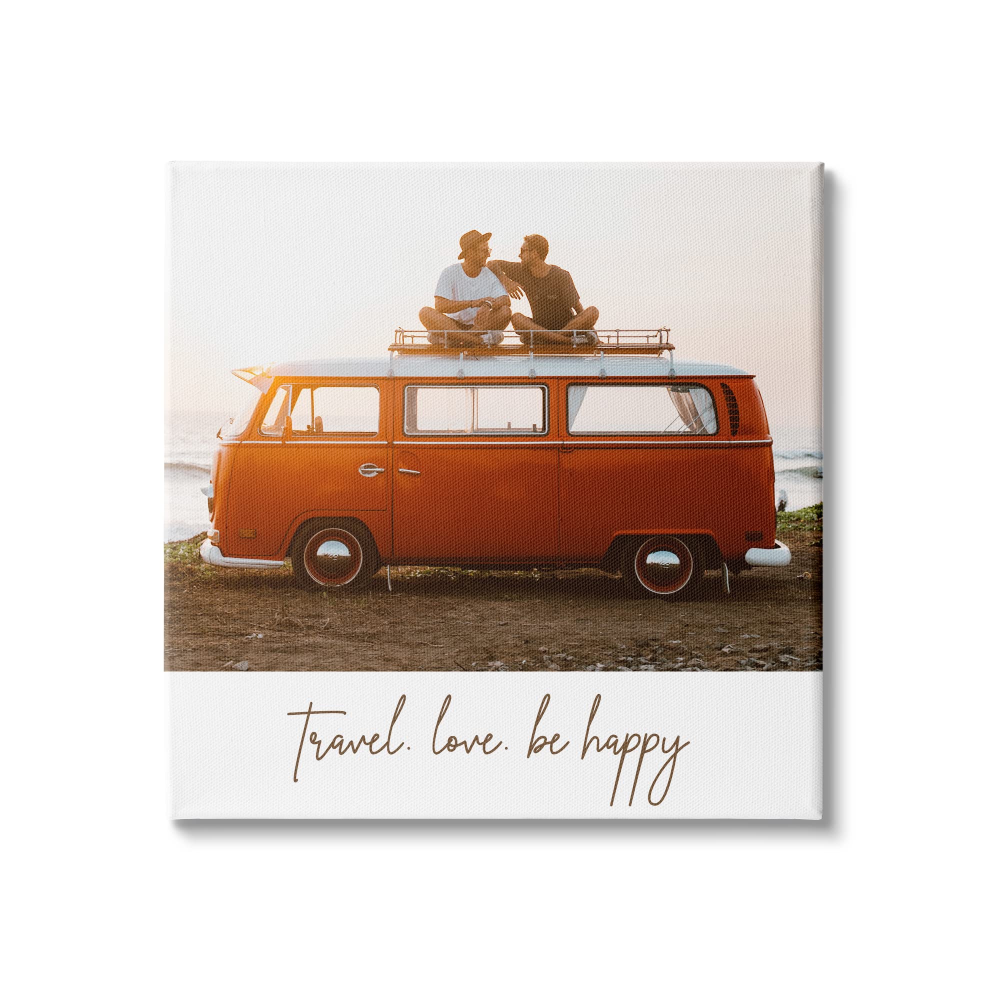 Stupell Industries Travel Love Happy Phrase Retro Beach Van Romance Canvas Wall Art - 36x36 Inch Brown Home Decor by Birch&Ink | Perfect for Living Room, Bedroom & Beach House Decor