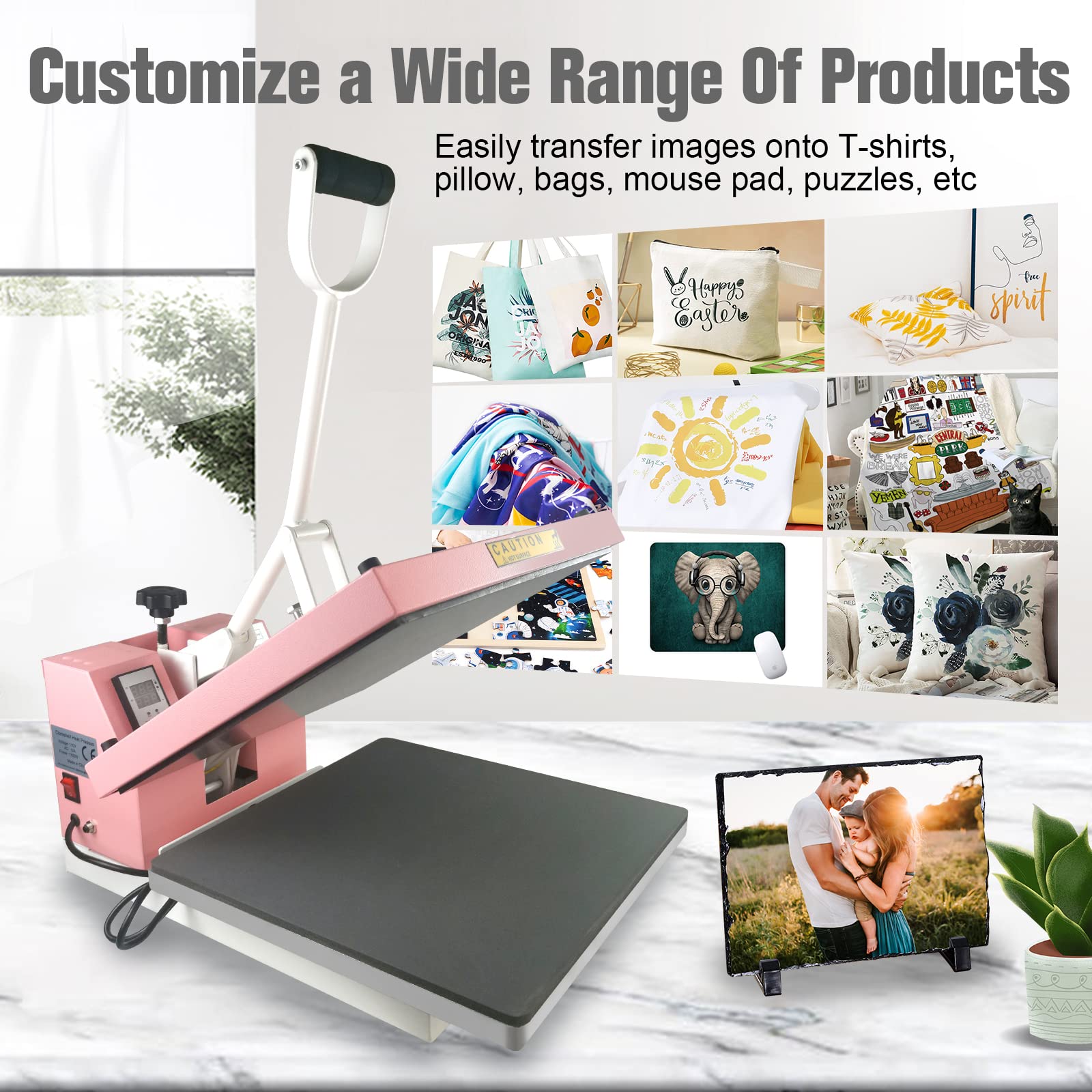 BetterSub 15x15 Inch Digital Heat Press Machine for T-Shirts - Industrial Quality Clamshell Sublimation Transfer Press (Pink) - Perfect for DIY Apparel, Custom T-Shirt Printing & Small Business Use
