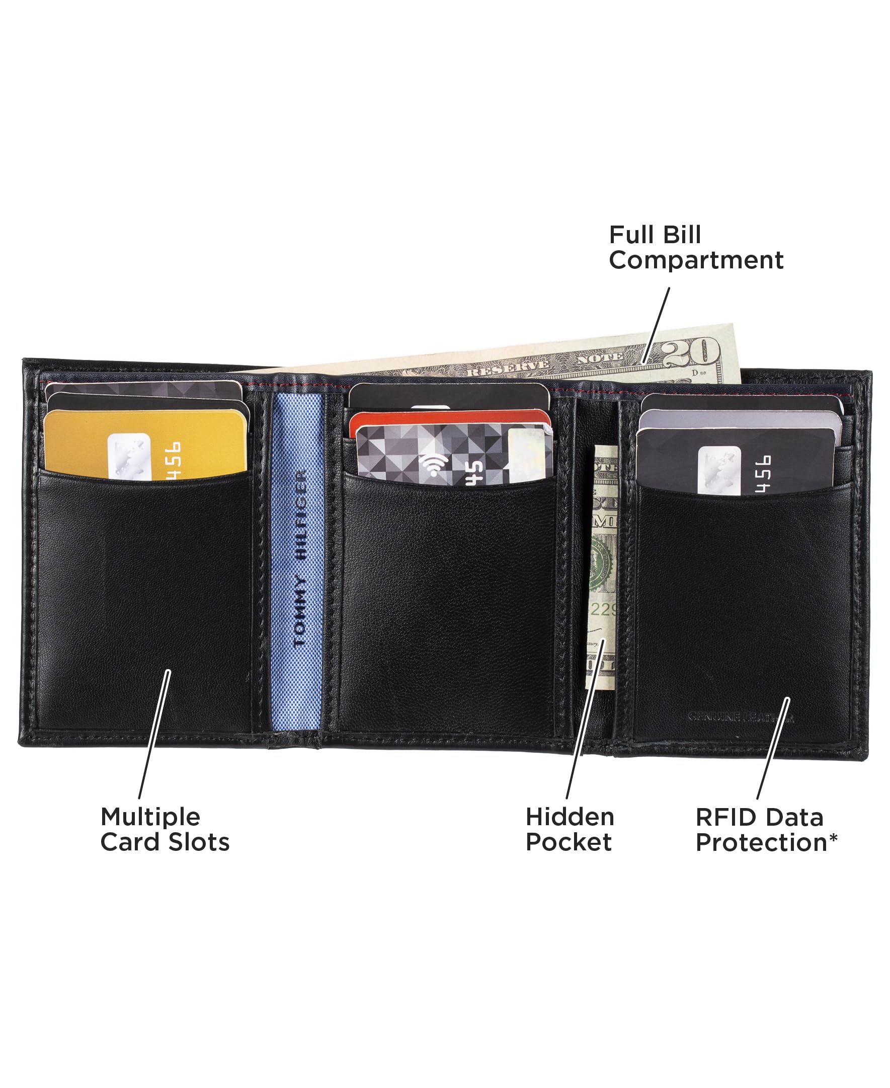Tommy Hilfiger Men's Slim RFID Blocking Leather Wallet with ID Window & 12 Card Slots - Perfect for Travel, Business & Everyday Use