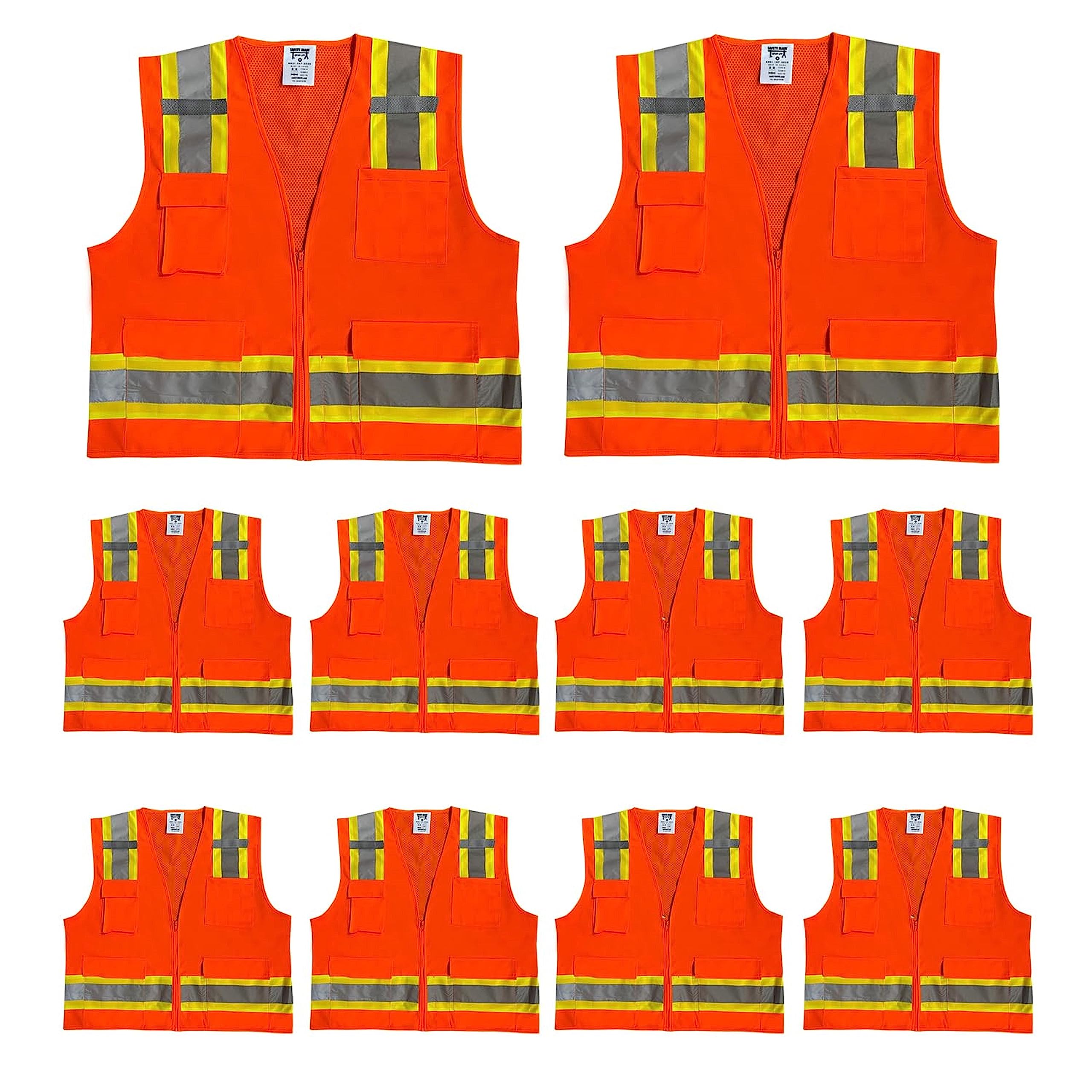 10 Pack Premium High Visibility Surveyor Safety Vest - Solid Front & Mesh Back for Construction, Road Work & Outdoor Safety