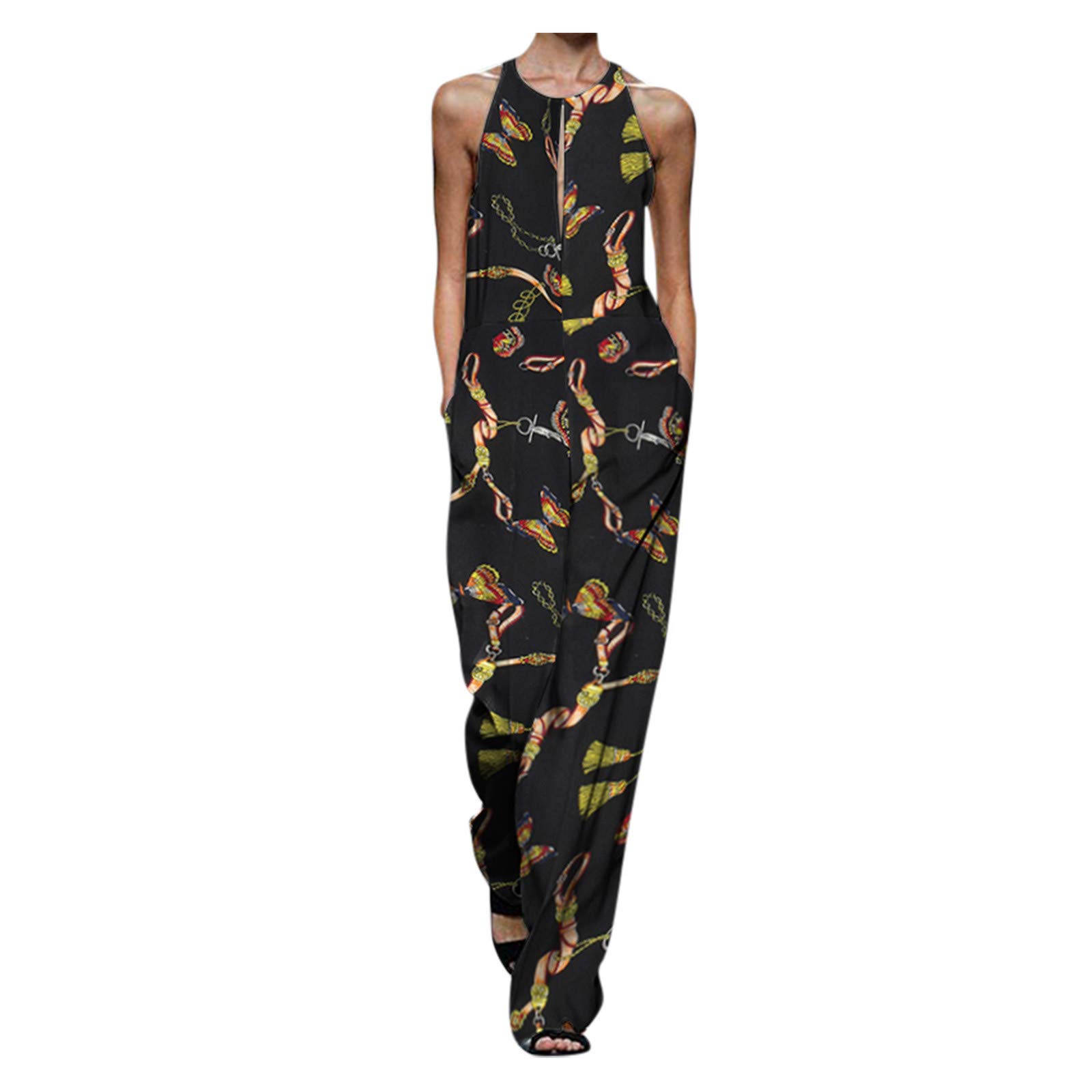 Posijego Women's Graphic Print Jumpsuit - Casual One Piece Overalls with Pockets | Trendy Streetwear for Everyday Wear, Outings & Fashion Events