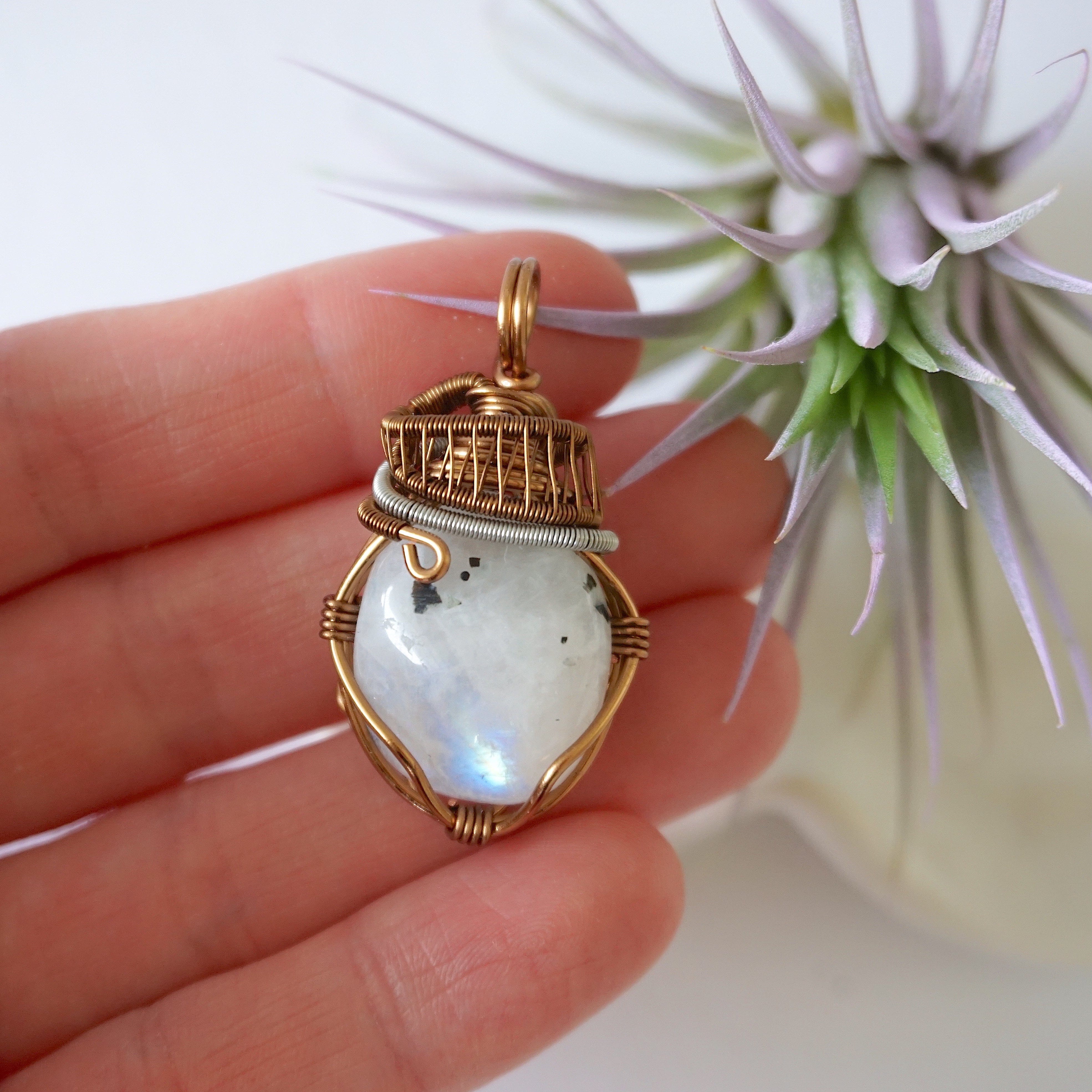 Rainbow Moonstone Necklace in Antique Bronze & White Gold Plated - Elegant Jewelry for Women, Perfect for Weddings, Parties & Special Occasions
