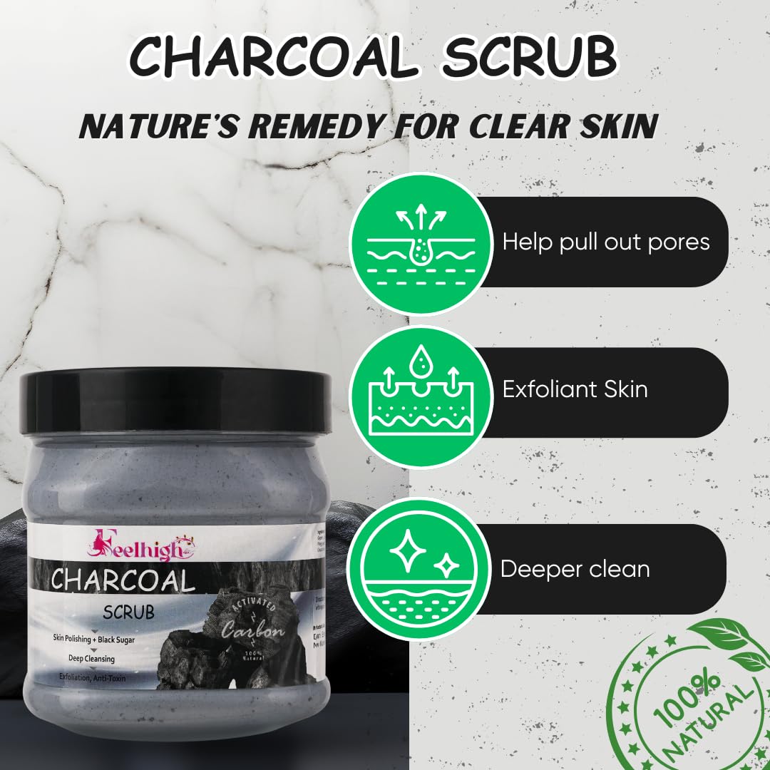 Feelhigh Charcoal & Papaya Face & Body Scrub Mask - Natural Skin Care for Acne, Blackheads & Exfoliation | Perfect for Spa Day & At-Home Skincare Routine