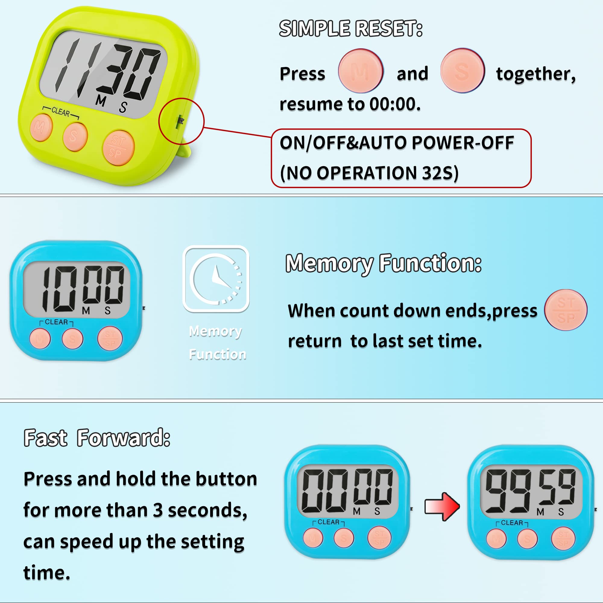 Large Magnetic Digital Timer 2 Pack for Teachers & Kids - Countdown Clock for Classroom, Kitchen, Study & Office Use