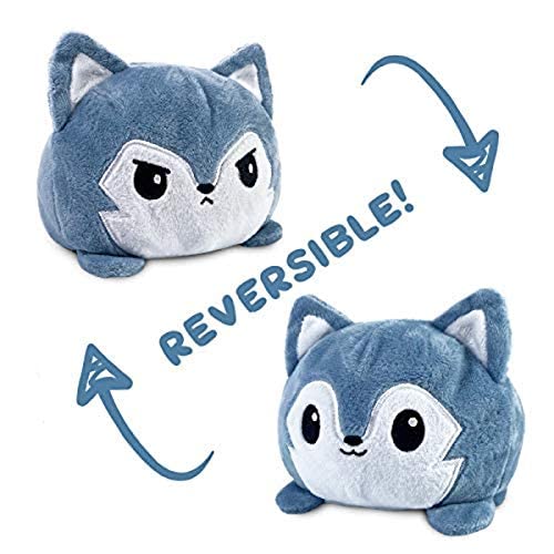 Original Reversible Wolf Plushie by TeeTurtle - Gray Mood Changing Stuffed Animal | Cute Sensory Fidget Toy for Stress Relief & Anxiety | Perfect Gift for Kids, Teens & Adults | Home Decor, Office Companion & Emotional Support Plush