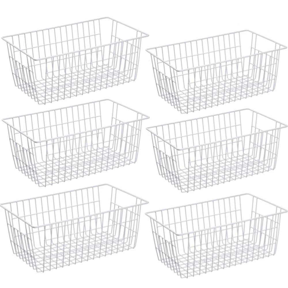 Farmhouse Freezer Baskets Organizer - 6 Pack Large Storage Bins with Handles for Kitchen, Pantry, Bathroom & Office Organization - Perfect for Food Storage, Home & Office Decluttering