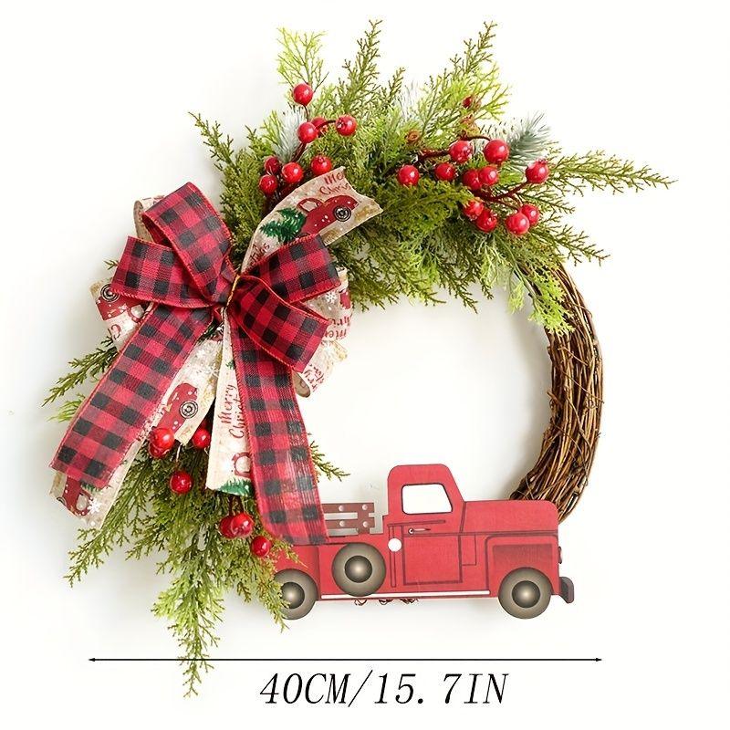 1pc Large Christmas Wreath with Red Truck - Front Door Hanging Holiday Decorations for Home, Xmas Tree & Fireplace Mantel Decor - Perfect for Holiday Season & Winter Home Décor