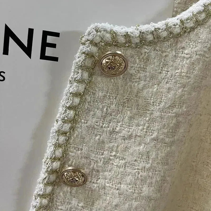 Women's Casual Round Neck Tweed Jacket - Stylish & Comfortable Outerwear for Work, Office & Everyday Wear