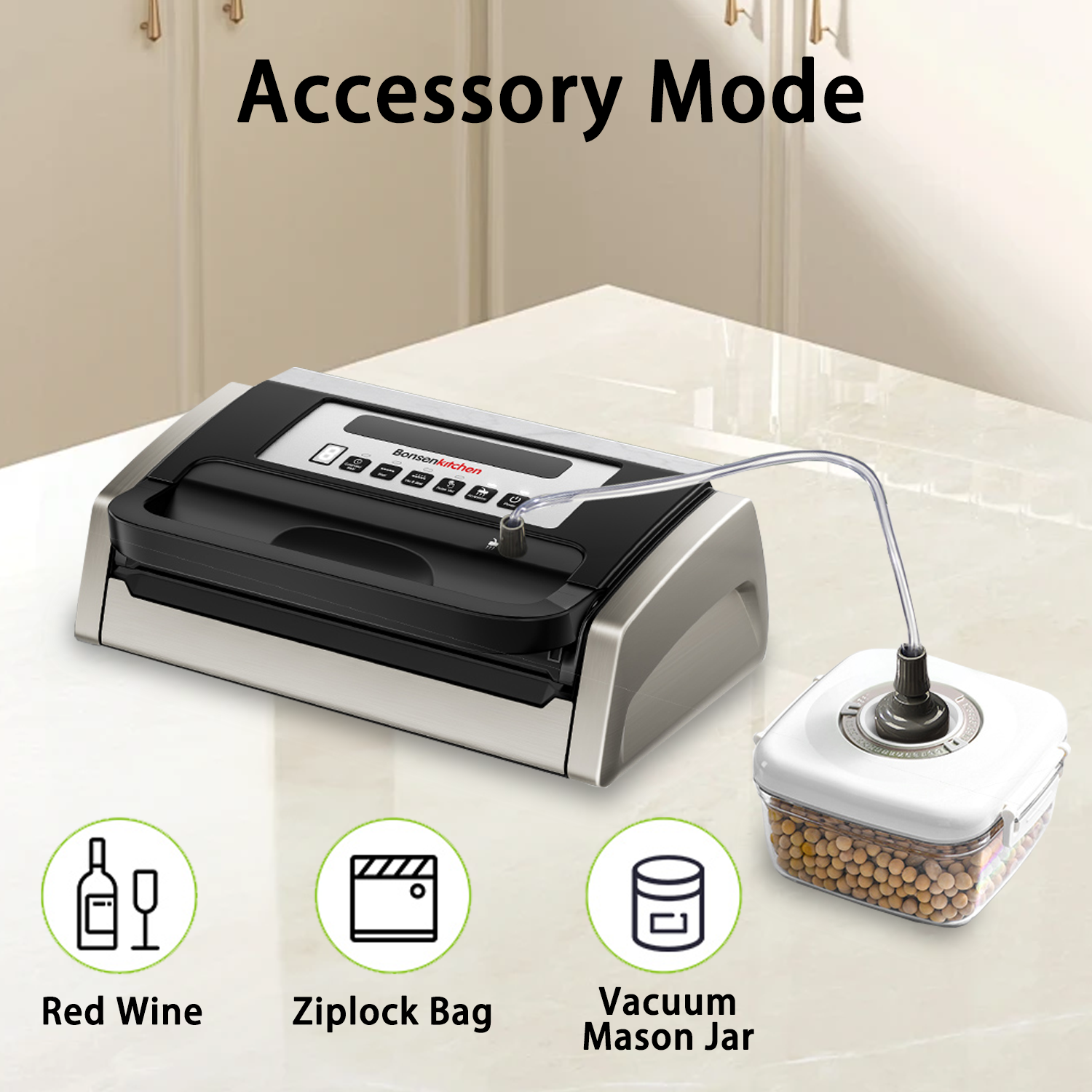 Bonsenkitchen Vacuum Sealer Machine - Powerful & Quiet Food Saver with Built-in Cutter & Bag Storage | Includes 2 Vacuum Sealer Bags | Perfect for Meal Prep, Sous Vide & Food Preservation