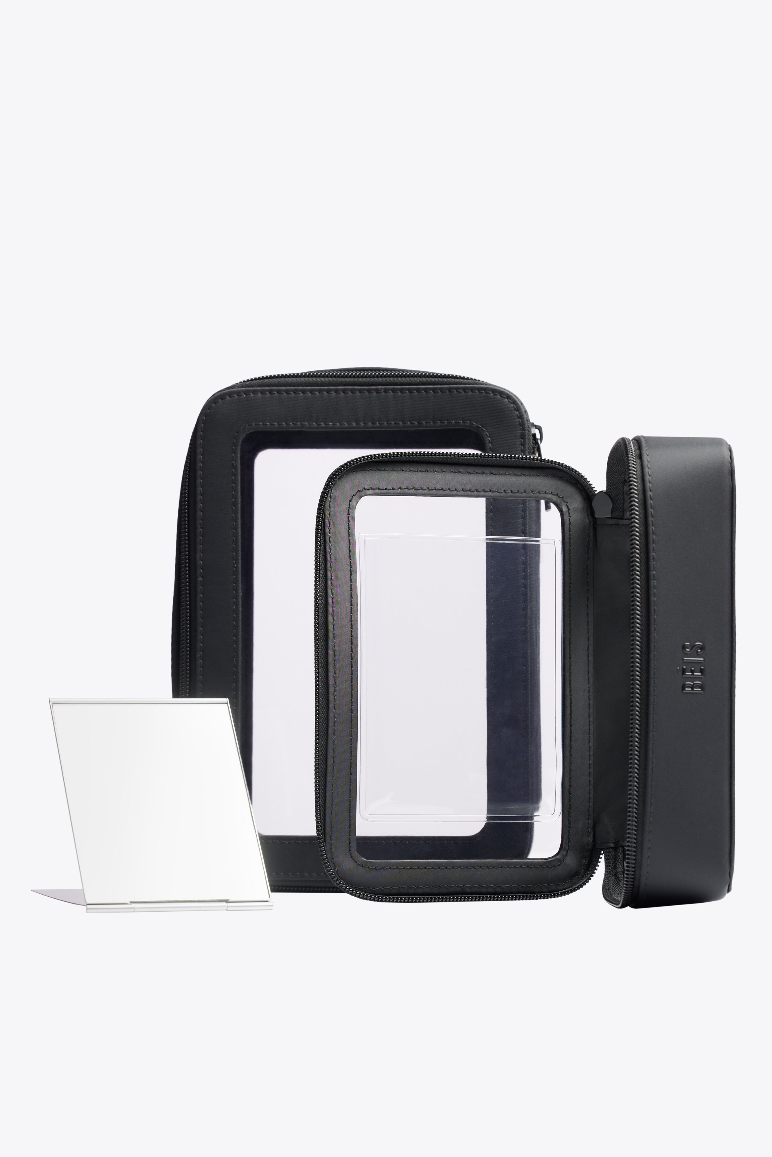 Premium Black Travel Cosmetic Bag Set - TSA Approved Toiletry Organizer for Airplane Carry On, Perfect for Business Trips & Vacation Packing Essentials