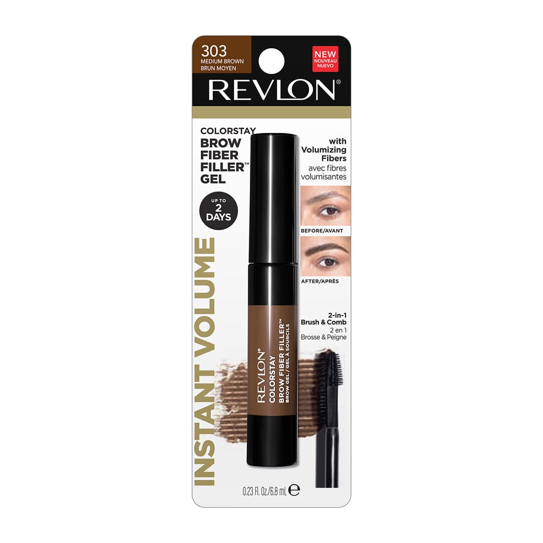 Revlon ColorStay Brow Filler & Fiber Mascara - Medium Brown 303 - 6.8ml Eyebrow Makeup for Natural-Looking Brows - Perfect for Everyday Wear & Special Occasions