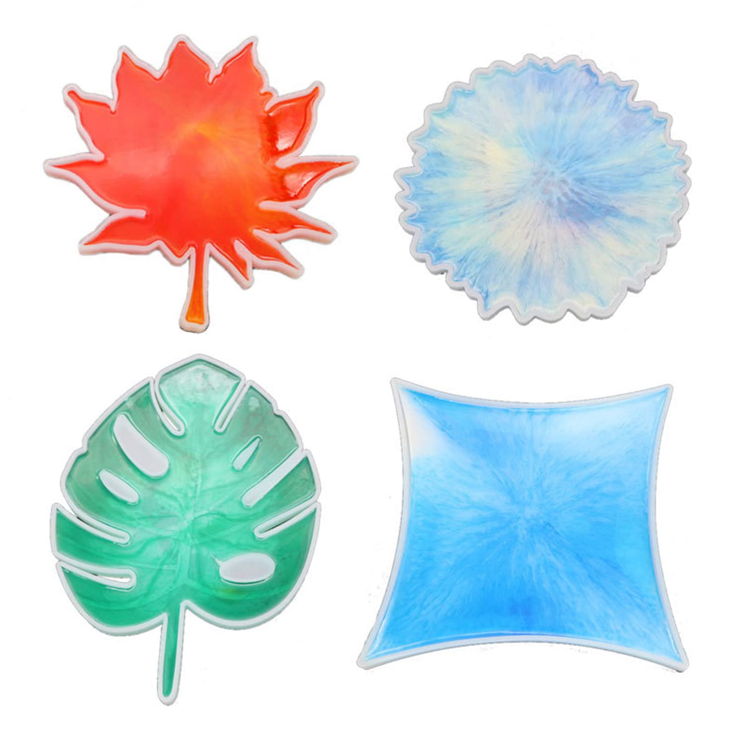 4PCS Tropical Leaf Coaster Silicone Molds - Palm Leaf Resin Molds for DIY Epoxy Geode Coasters, Faux Agate Slices & Home Decor | Perfect for Beach-Themed Parties, Boho Home Decor & Handmade Gifts