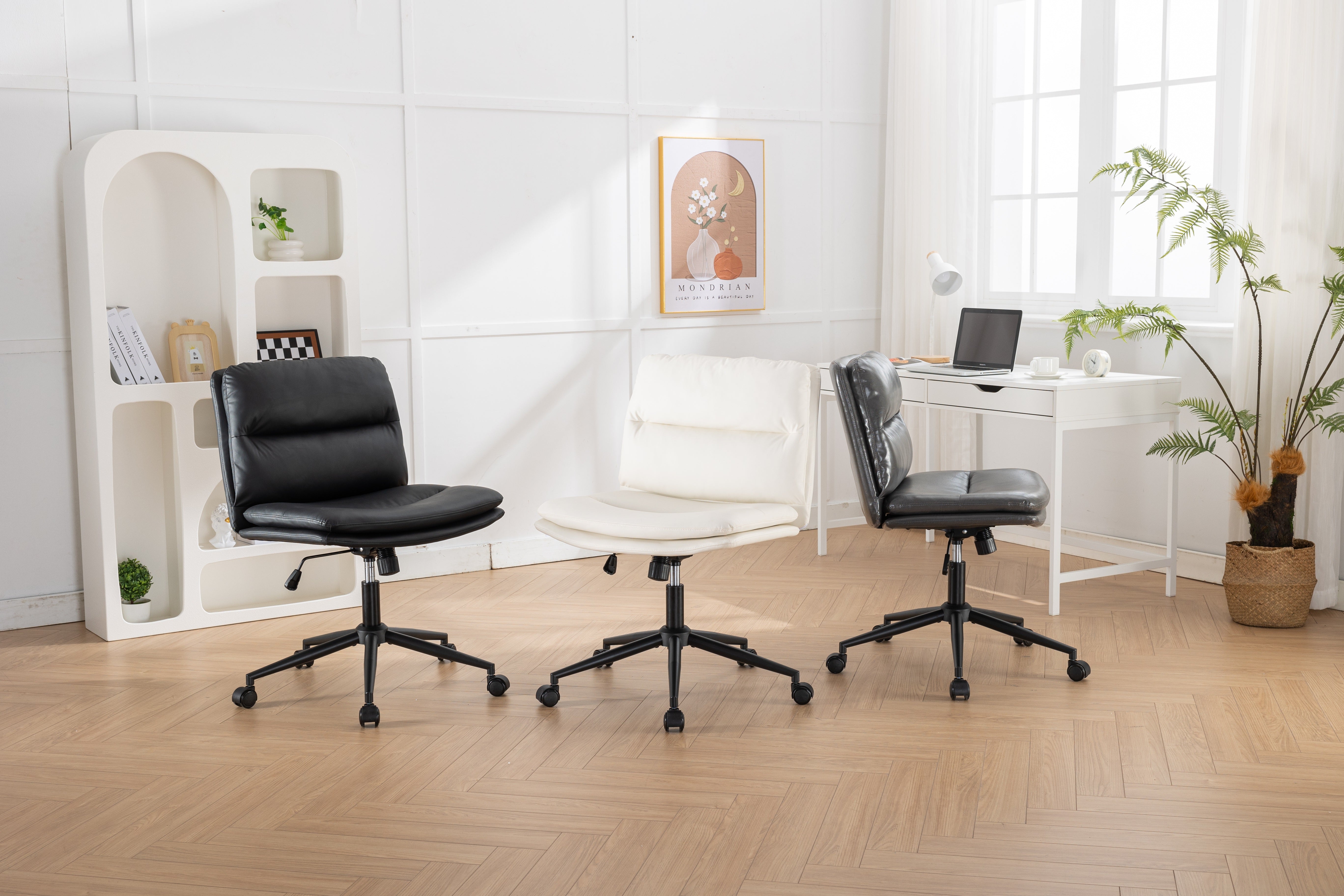 Roundhill Furniture Bizerte Adjustable Swivel Criss Cross Chair - Wide Seat Ergonomic Office Chair for Home & Workspace - Perfect for Desk Work, Gaming & Study Sessions