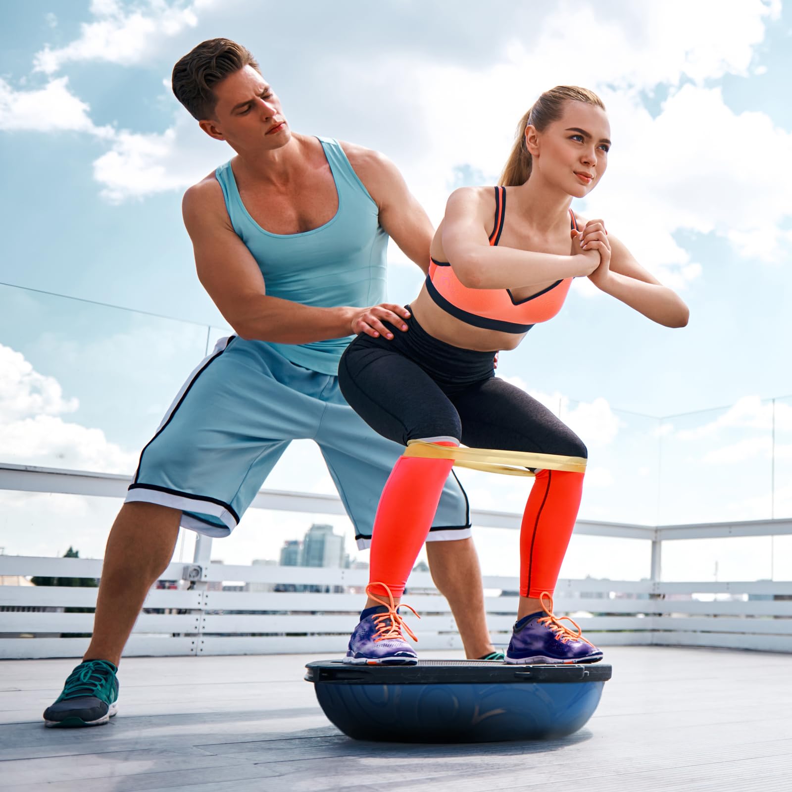 ATIVAFIT Half Exercise Ball - Inflatable Balance Trainer for Core Strength, Yoga, Pilates & Home Gym Workouts - Includes Resistance Bands & Pump - Supports Up to 660 lbs - Perfect for Stability Training, Physical Therapy & Fitness Routines