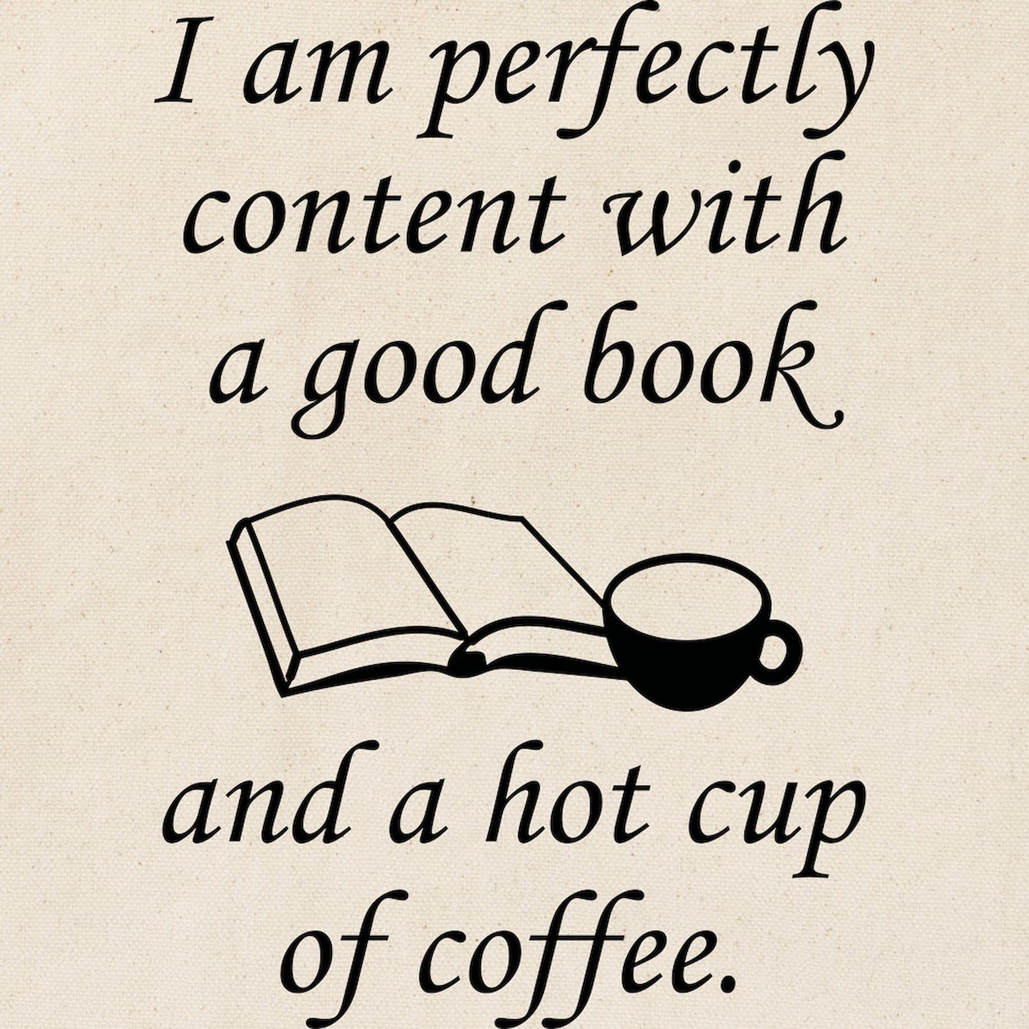 Good Book And Coffee Tote Bag - Natural Canvas Reusable Shopping Bag for Book Lovers & Coffee Enthusiasts - Perfect for Library Visits, Grocery Shopping & Beach Days