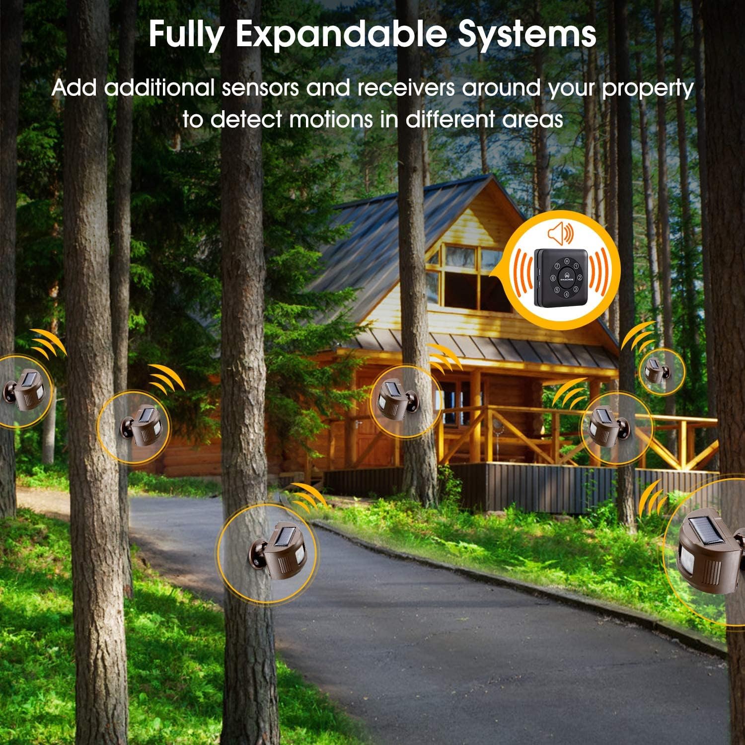 Solar Driveway Alarm Wireless Sensor System - Weatherproof Outdoor Motion Detector for Home Security | Driveway Alert for Cars, Bikes & Intruders | Perfect for Houses, Garages & Backyards