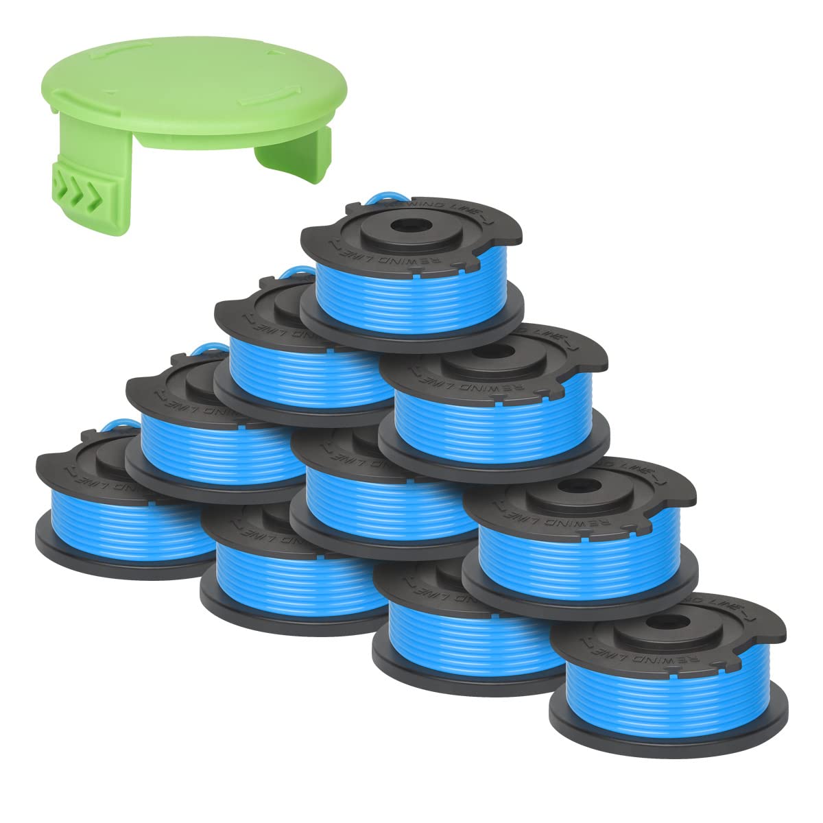 Greenworks Trimmer Spool Line Replacement - 10 Pack Auto-Feed Single Line Spools with Cap for Easy Lawn Maintenance | Perfect for Trimming Grass, Edging Walkways & Landscaping