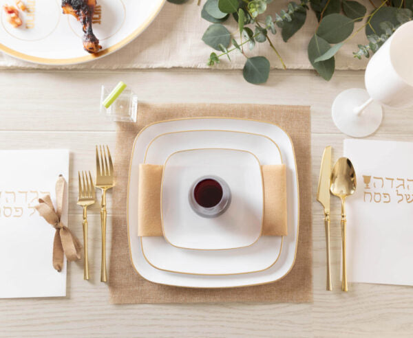 10-Pack White & Gold Square Plastic Plates - Eco-Friendly Disposable Dinnerware for Parties, Picnics & Outdoor Events
