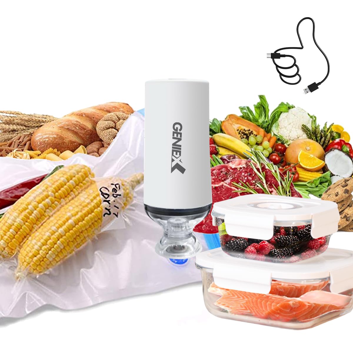 Cordless Handheld Vacuum Sealer for Food Storage | Portable Vacuum Pump for Reusable Bags & Containers | Perfect for Meal Prep, Sous Vide & Fresh Food Preservation (Sealer, Bags & Containers Sold Separately)