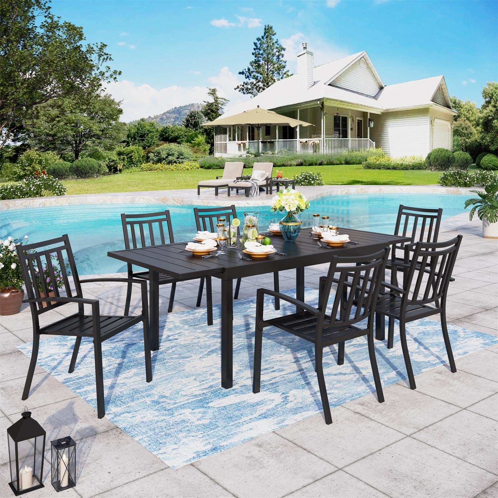 Sophia & William 6-Piece Black Metal Outdoor Dining Chairs Set - Stackable Patio Chairs with E-Coated Wrought Iron Frame - Perfect for Garden, Backyard, Poolside & Restaurant Outdoor Seating
