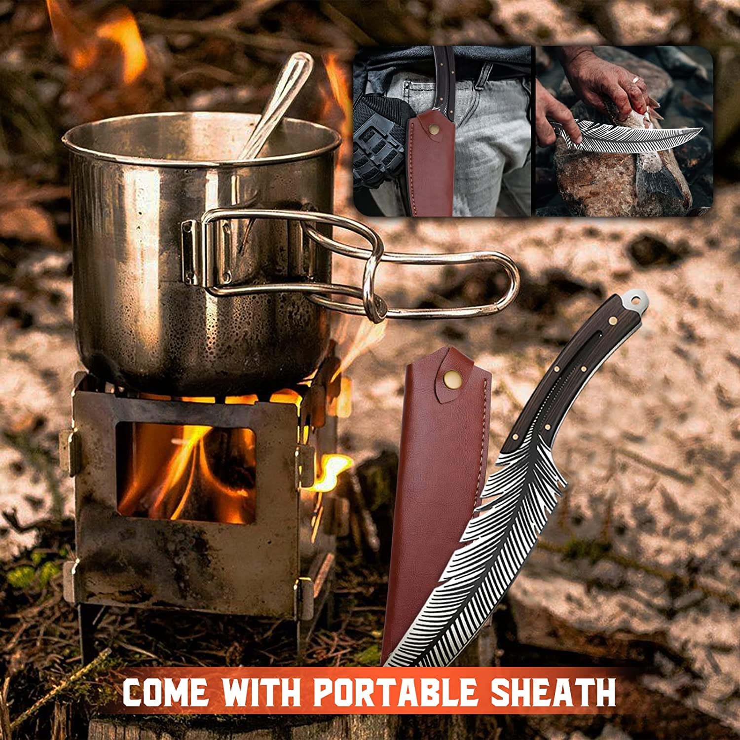 Premium Huusk Japanese Hand-Forged Viking Knife - High Carbon Steel Butcher & Boning Knife for Meat Cutting, Professional Chef Knife with Sheath - Perfect for Kitchen, Camping, BBQ & Gifts for Dad, Husband & Cooks
